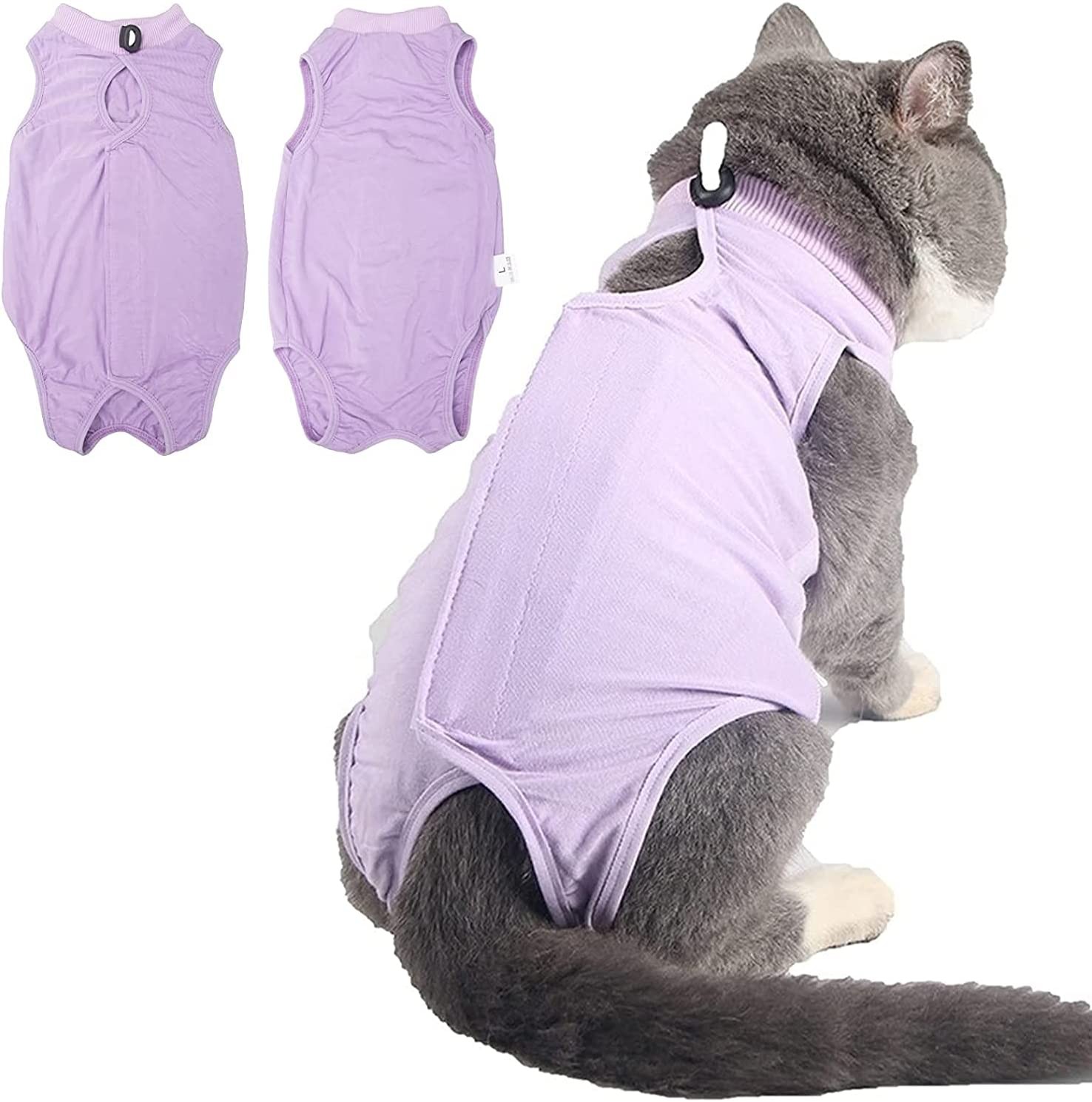 NACOCO Cat Surgery Recovery Suit for Abdominal Wounds or Skin Diseases Pet E Collar Alternative for Cats after Surgery Pajama Suit (Large, Purple)