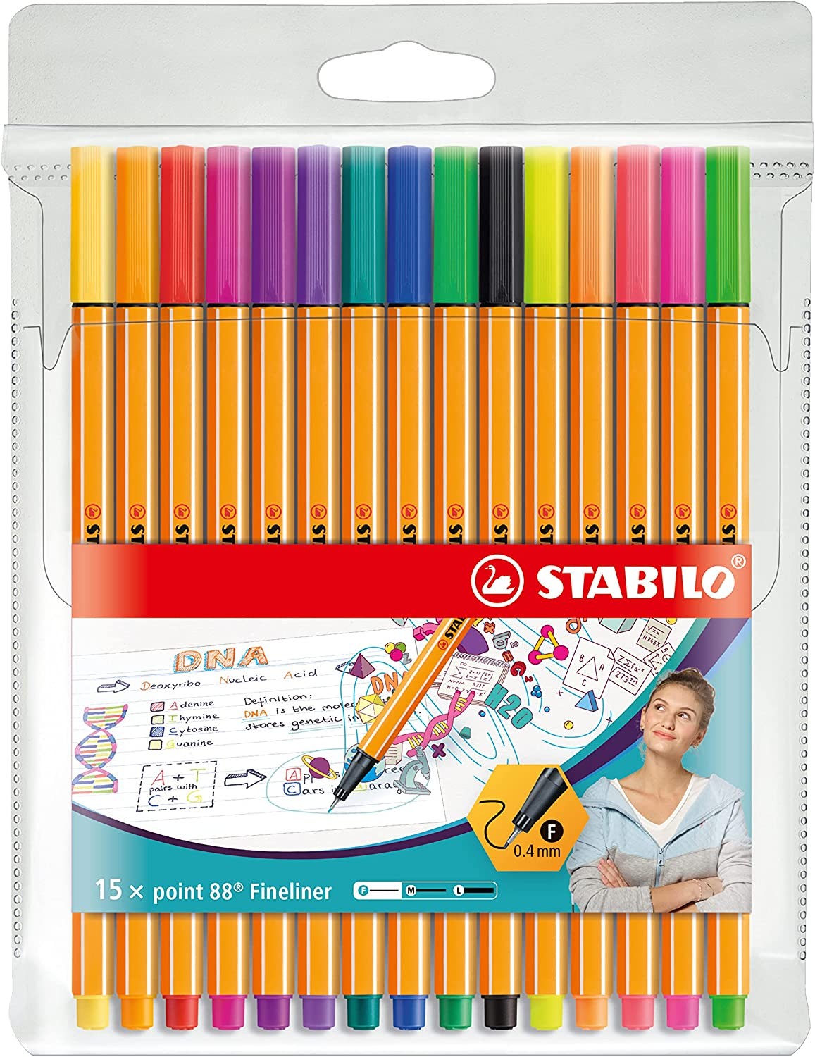 STABILO Point 88 Fineliner – Wallet of 15 Assorted Colours Incl 5 Neon Colours