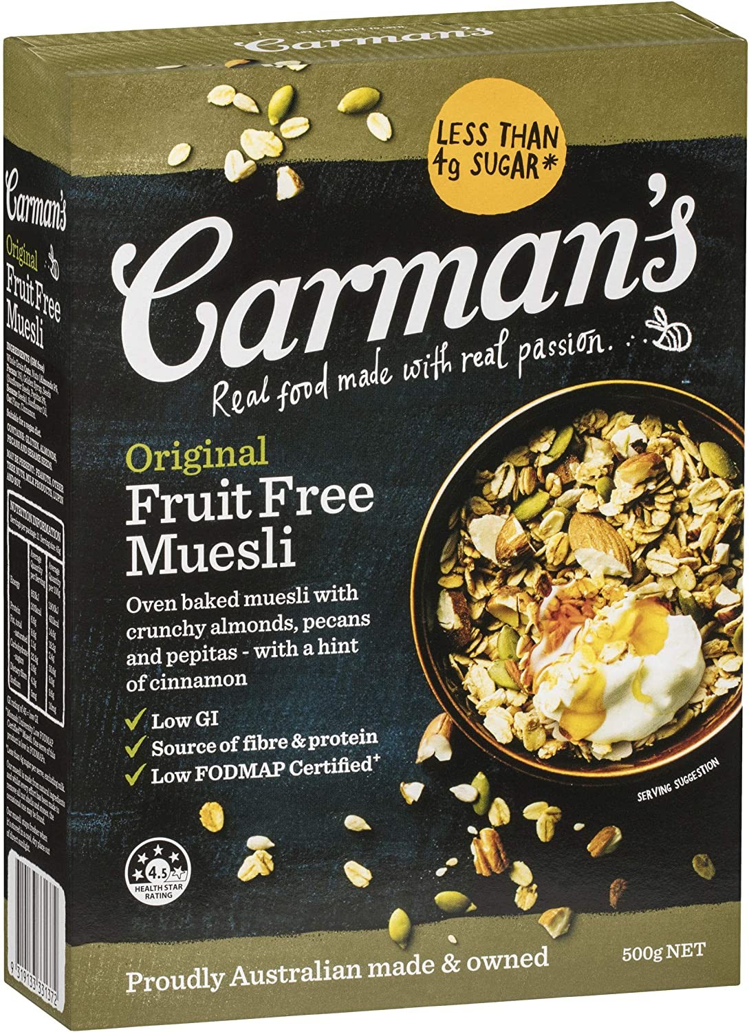 Carman’S Muesli Toasted Original Fruit Free 500G