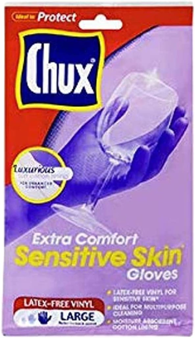 Chux Extra Comfort Sensitive Skin Gloves, Latex-Free Vinyl with Cotton Lining, Large, 1 Pair