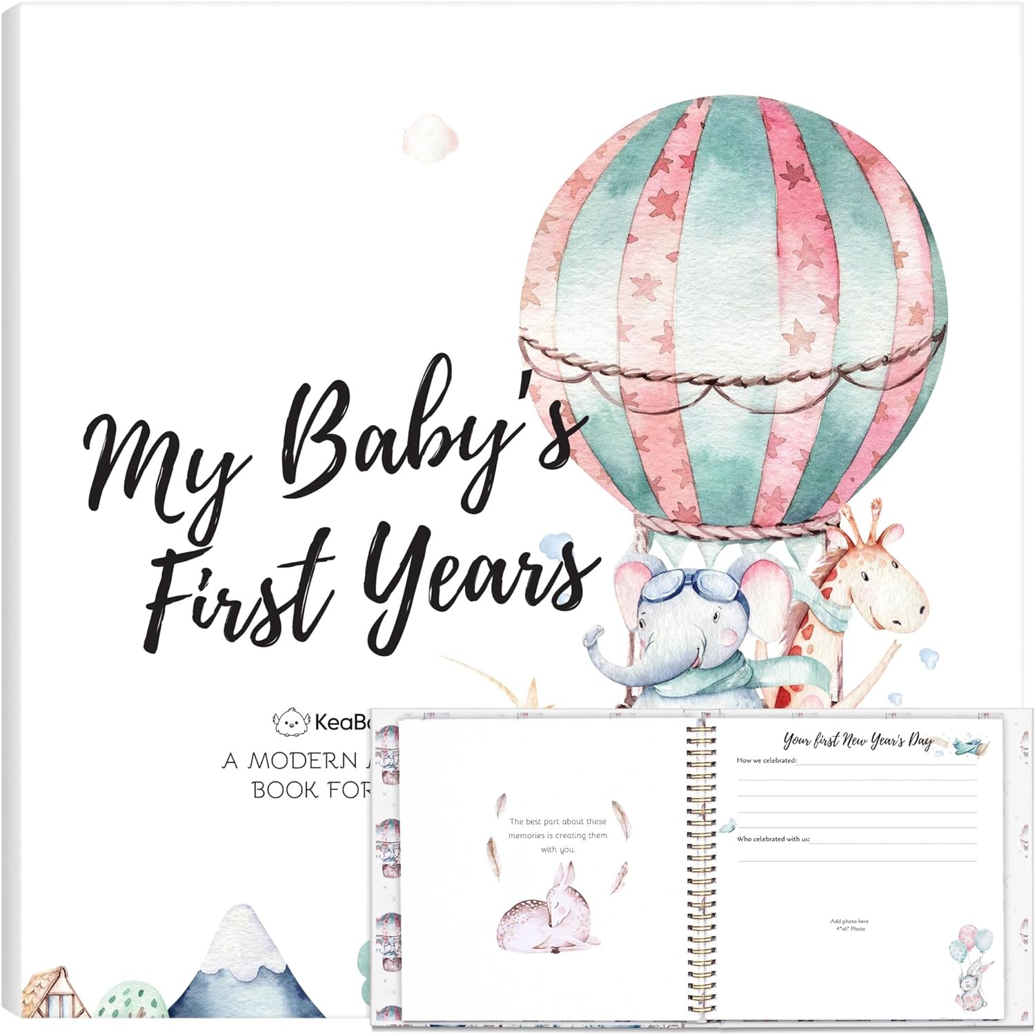 First 5 Years Baby Memory Book Journal – 90 Pages Hardcover First Year Keepsake Milestone Baby Book for Boys, Girls – Baby Scrapbook – Baby Album and Memory Book (Adventureland)