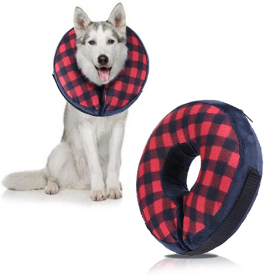 NACOCO Inflatable Dog Collar for after Surgery, Soft Protective Recovery Collar Large Dog Cone for Dogs to Prevent from Touching Stitches, Wounds and Rashes Adjustable Thick Strap, Soft Comfortable Donut (Large, Red)