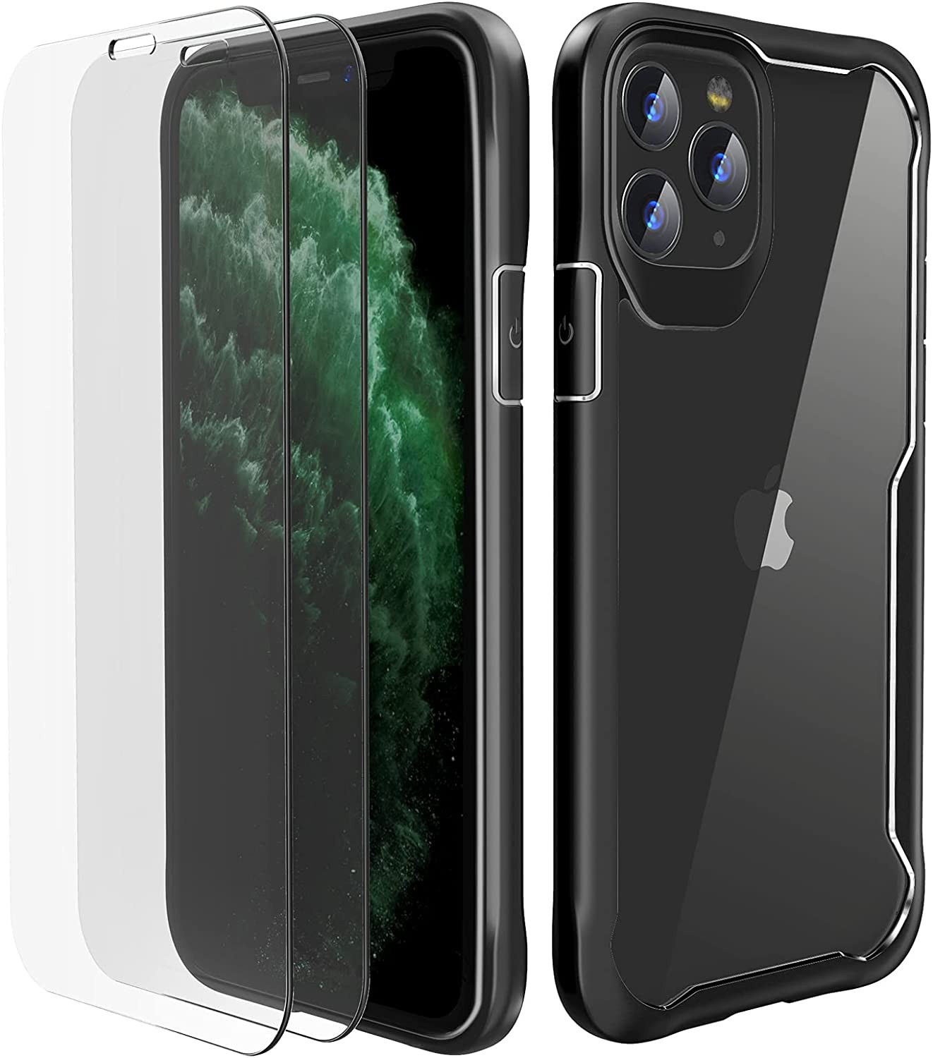 Oretech Designed for Iphone 11 Pro Case with 2 X Screen Protector Tempered Glass&1 X Camera Lens Protector for Iphone 11 Pro Transparent Case Shockproof Cover for Iphone 11 Pro Case Slim Thin-Black