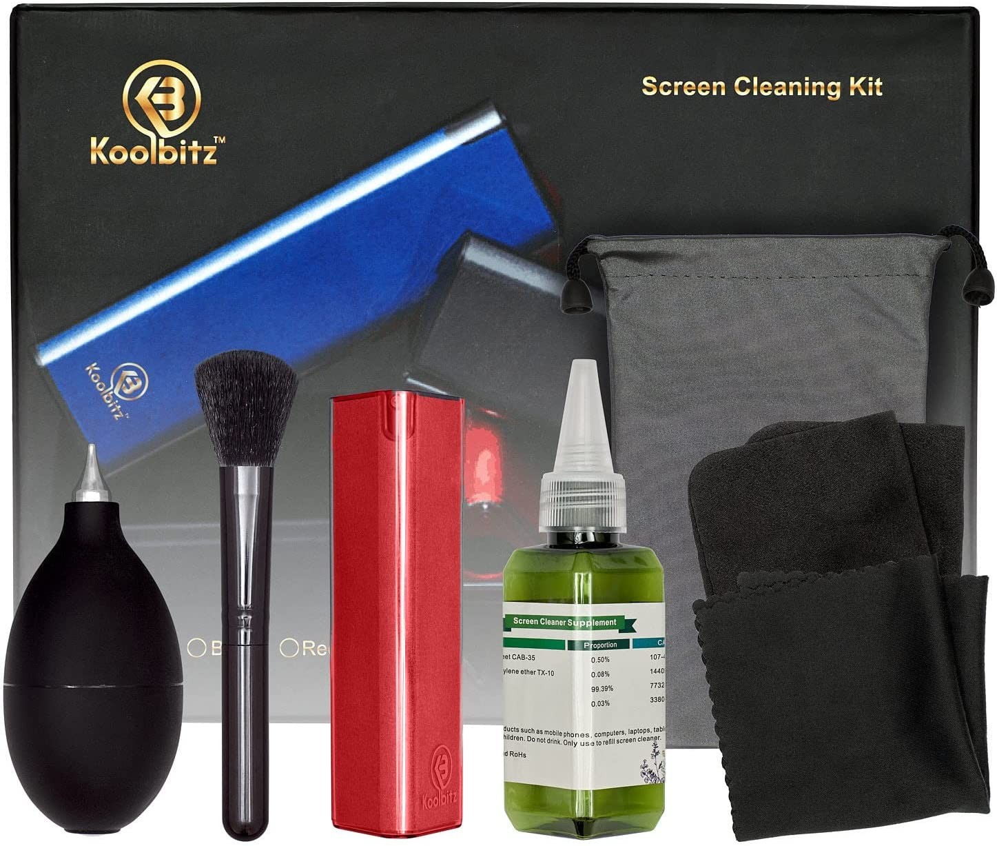 Koolbitz Screen & Keyboard Cleaning Kit for Phone, Tablet & Computers, Gifts for Men, Screen Cleaner, Monitor & Keyboard Cleaner, Air Duster & Brush (Red Screen Cleaner)