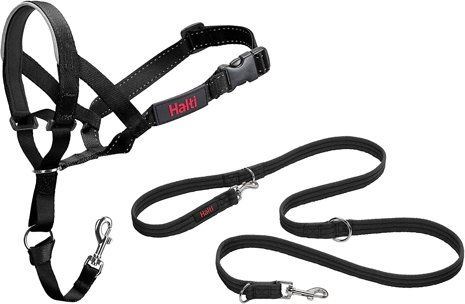 Halti Headcollar and Training Lead Combination Pack, Stop Dog Pulling on Walks with Halti, Includes Size 3 Head Collar and Double Ended Lead