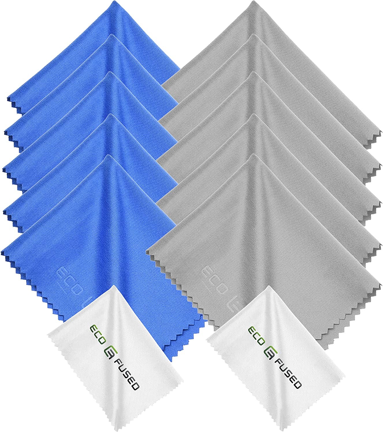 Eco-Fused Microfiber Cleaning Cloths – 10 Cloths and 2 White Cloths – Ideal for Cleaning Glasses, Camera Lenses, Tablets, Iphone, Android Phones, LCD Screens 5 Blue + 5 Grey