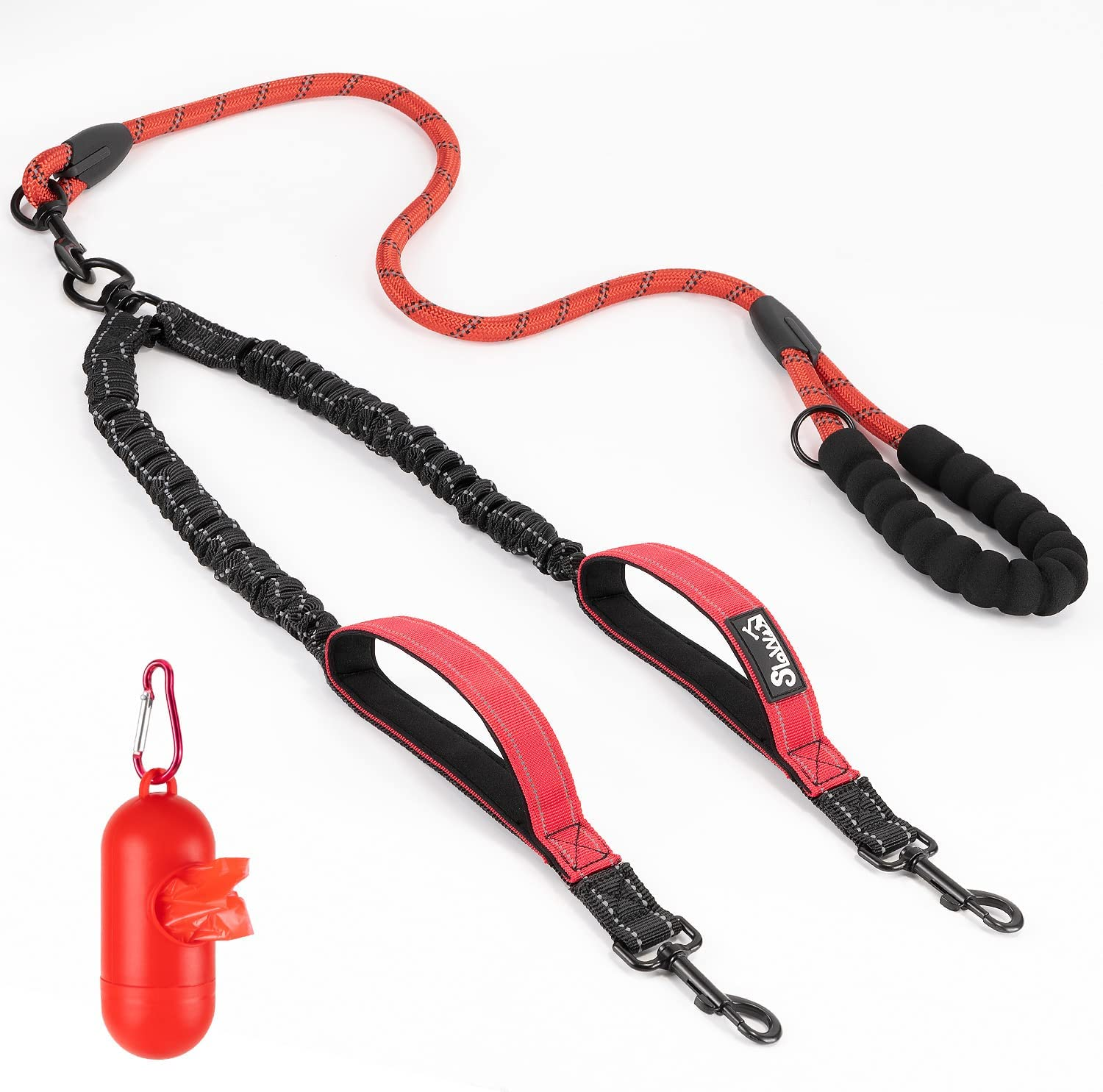 Slowton Double Dog Leash No Tangle – 360° Swivel Heavy Duty Reflective Lead with Two Padded Handles Dual Dog Splitter, Comfortable Shock Absorbing Walking Training for 2 Small Medium Dogs (8-35 Lbs)