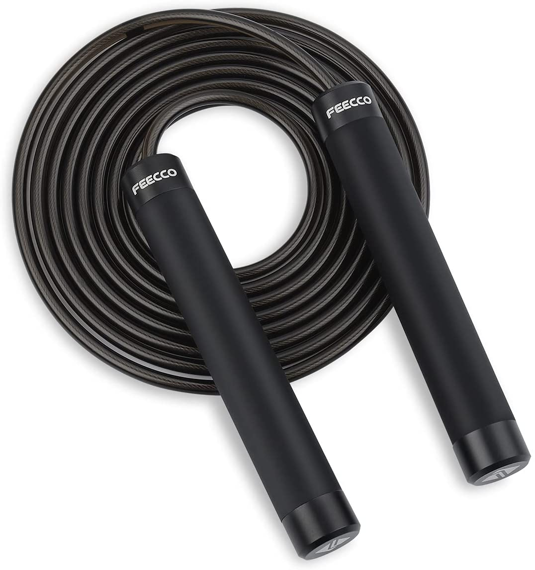 FEECCO Skipping Rope for Adult, 5.5Mm PVC Covered Steel Rope with Adjustable Length and Metal Handles