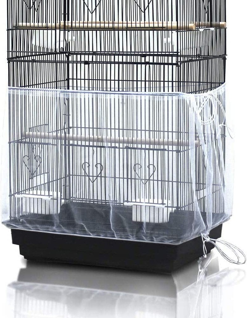 Acemedia Large Bird Cage Cover Birdcage Nylon Mesh Net Cover Seed Feather Catcher Universal Birdcage Cover Bird Seed Guard for Parakeet Macaw African round Square Cage (White)