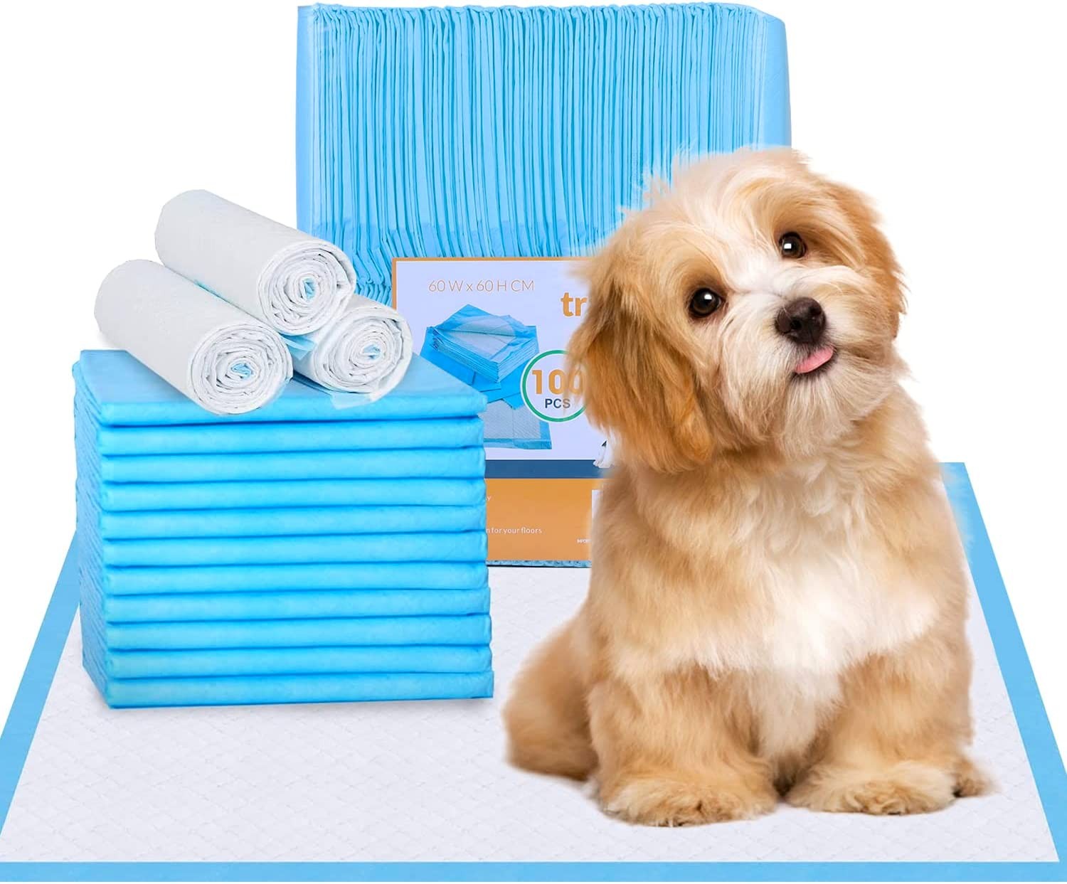 Clevinger Disposable Training Pads, 100PCS Pet Training Puppy Dog Pee Pads Super Absorbent & Leak-Proof, Disposable Pet Piddle Pad and Potty Pads for Dogs, Puppies, Doggie, Size 60X60Cm (1 Pack-100Pcs)