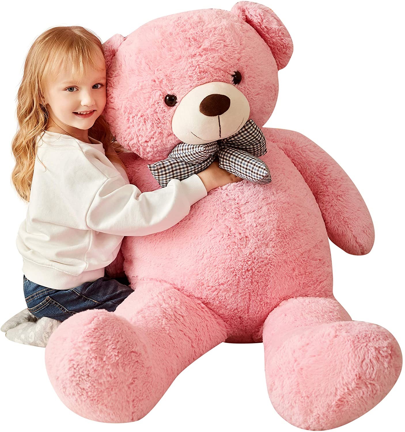 IKASA Giant Teddy Bear Stuffed Animal Plush Toy,Large Cute Jumbo Soft Toys,Huge Big Size Plushy Fluffy Fat Oversized Plushie,Gifts for Kids Girls Boys Girlfriend (120Cm,Pink)