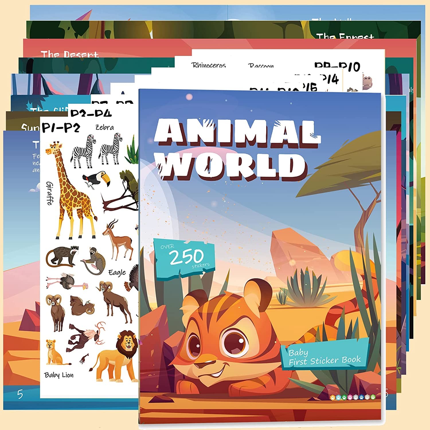 Sticker Books Educational Busy Quiet Stickers Book for for Kids Toddlers Boys Girls (Animal World)