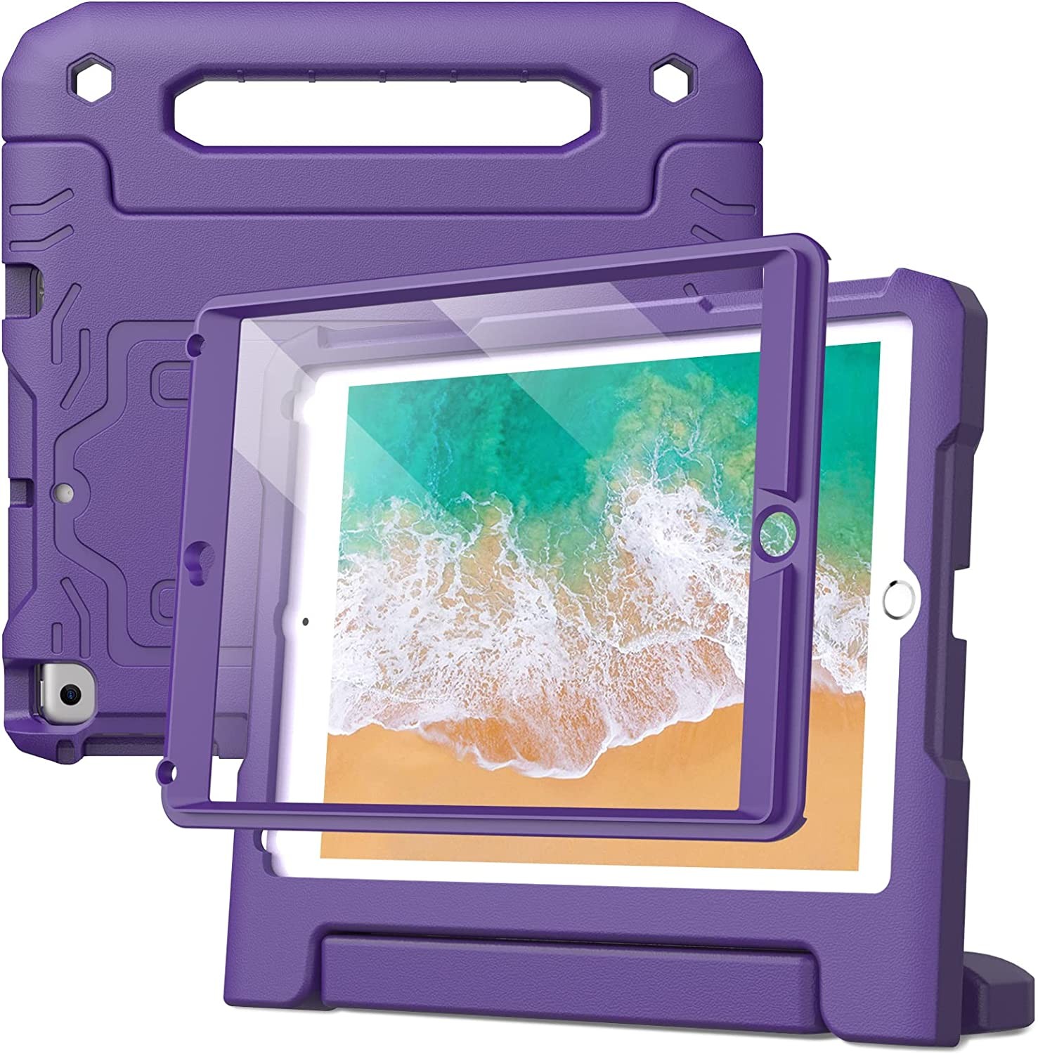 Jetech Kids Case for Ipad 9.7-Inch (6Th/5Th Generation, 2018/2017 Model) with Built-In Screen Protector, Shockproof Full-Body Handle Stand Tablet Protective Cover (Purple)