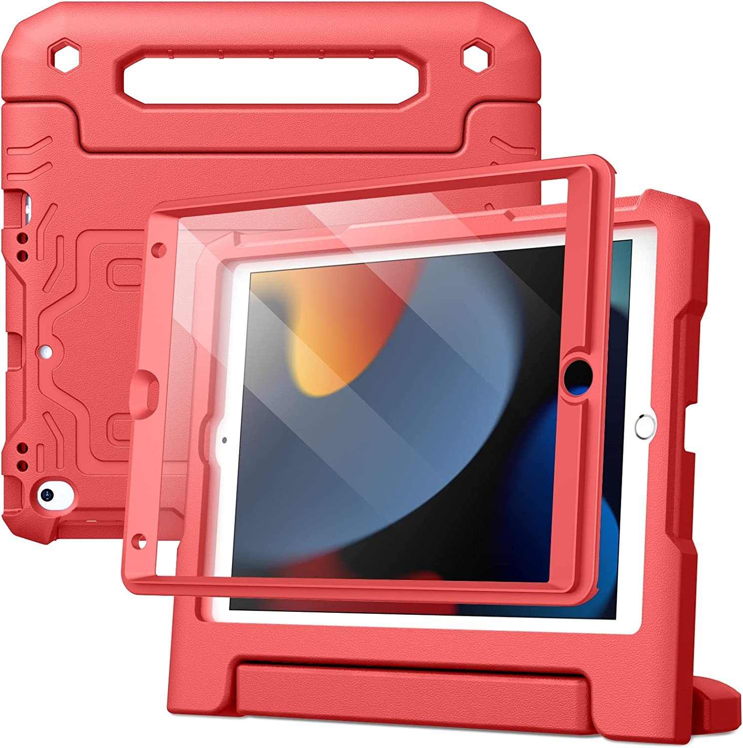 Jetech Kids Case for Ipad 10.2-Inch (9Th/8Th/7Th Generation, 2021/2020/2019) with Built-In Screen Protector, Shockproof Full-Body Handle Stand Tablet Protective Cover (Red)