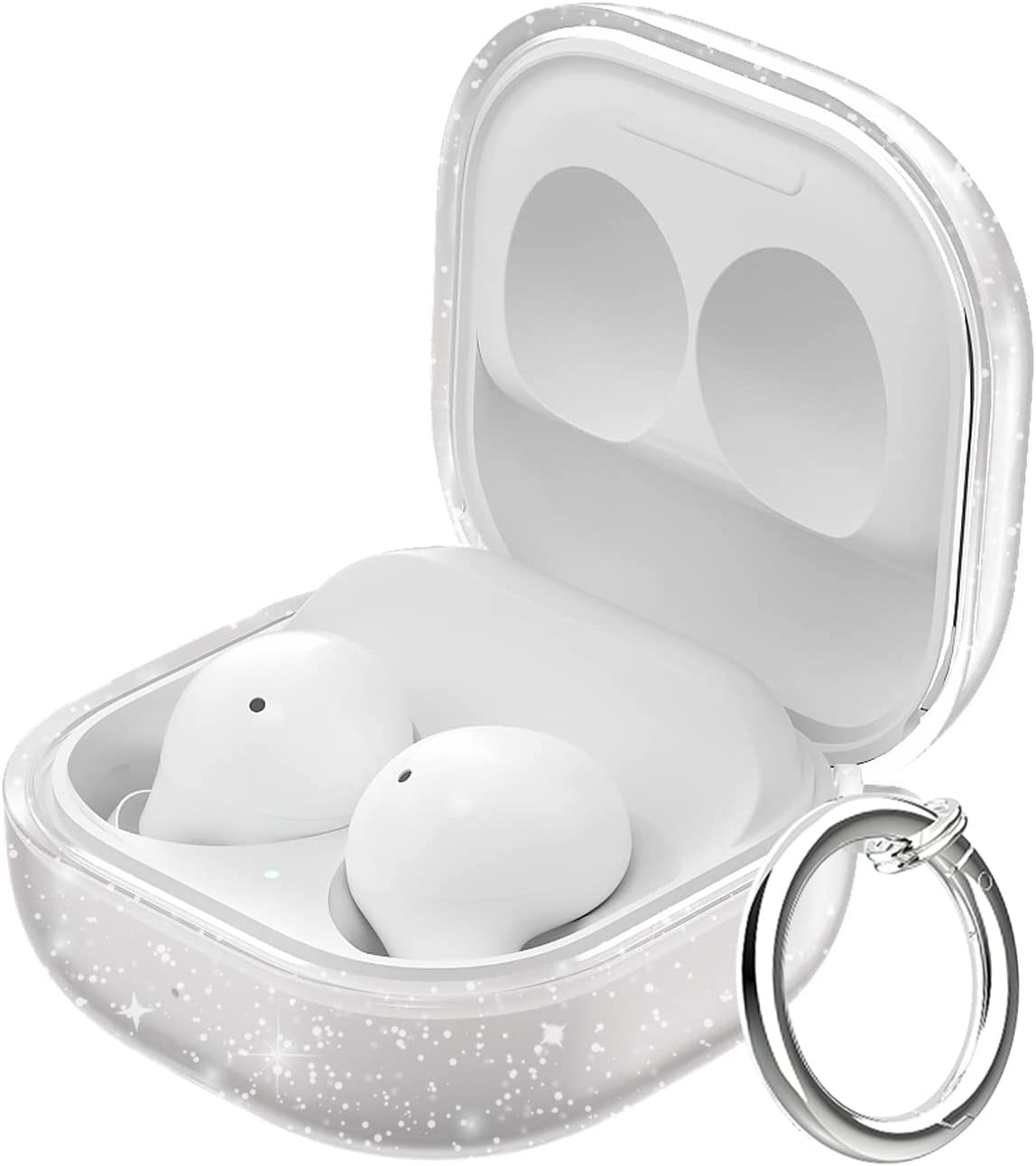 Aircawin for Samsung Galaxy Buds 2 Case/Galaxy Buds Pro Case/Galaxy Buds Live Case Clear Glitter,Shockproof Clear Case for Samsung Earphones,Full-Body Soft TPU Transparent Case with Keychain-Glitter