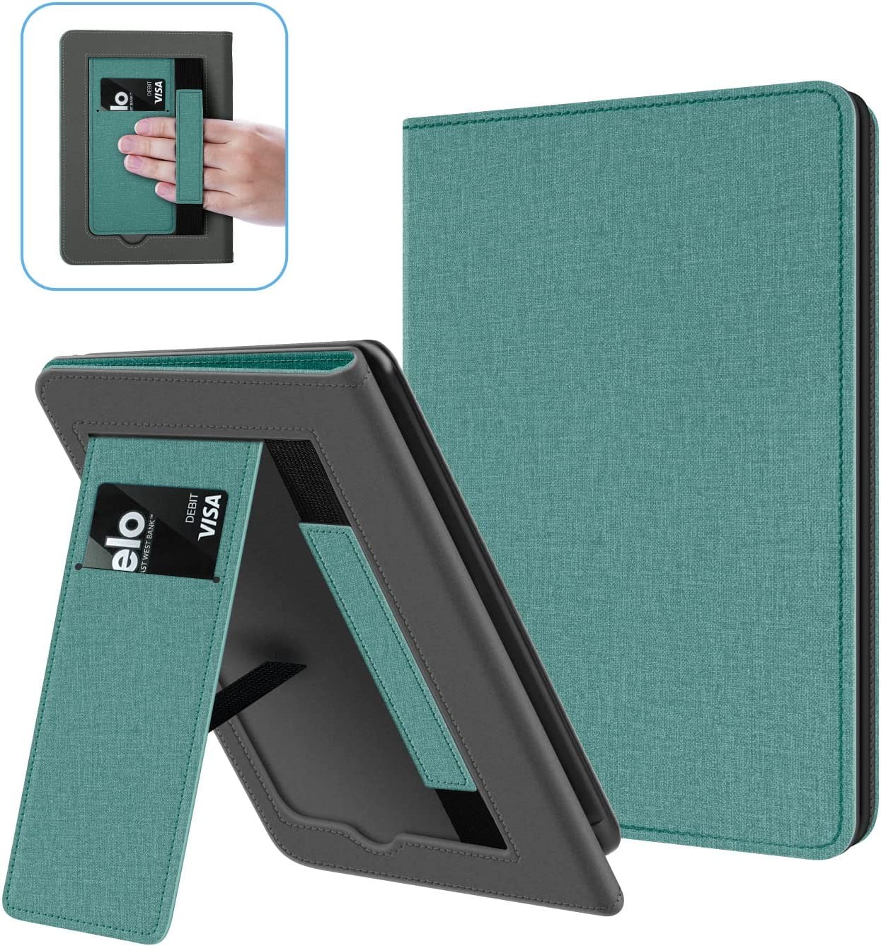 Ayotu Kindle Paperwhite Case, Durable Fabric Cover with Auto Wake/Sleep, with Folding Stand and Hand Strap, Only for 6.8 Inch 11Th Generation Kindle Paperwhite 2021 and Signature Edition, Mint Green