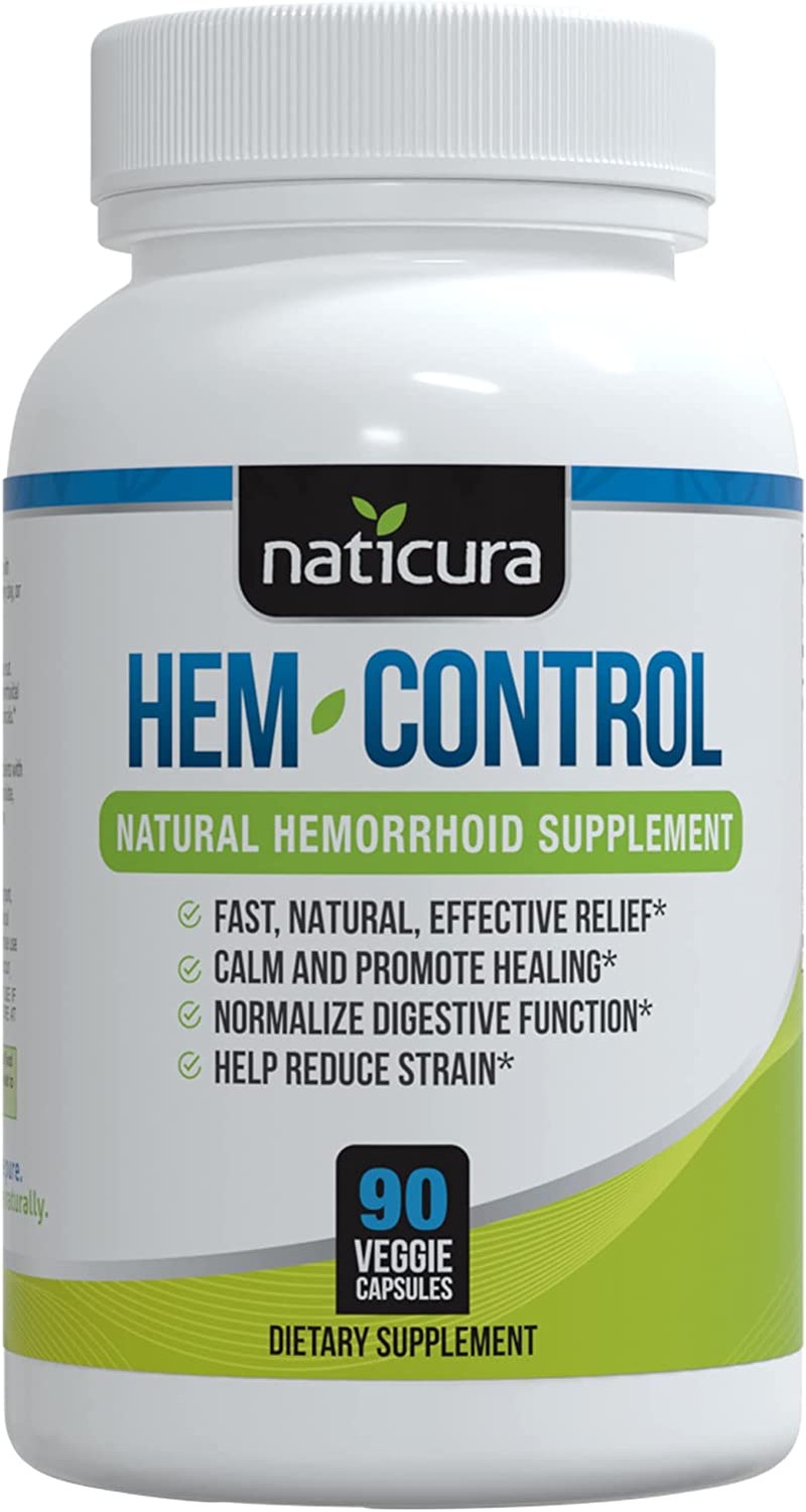 Naticura: Hem-Control Natural Hemorrhoid Supplement – Vegan Herbal Supplement with Psyllium Husks, Witch Hazel, and Ginger Root – 90 Count – Inflammation-Fighting Digestive Support