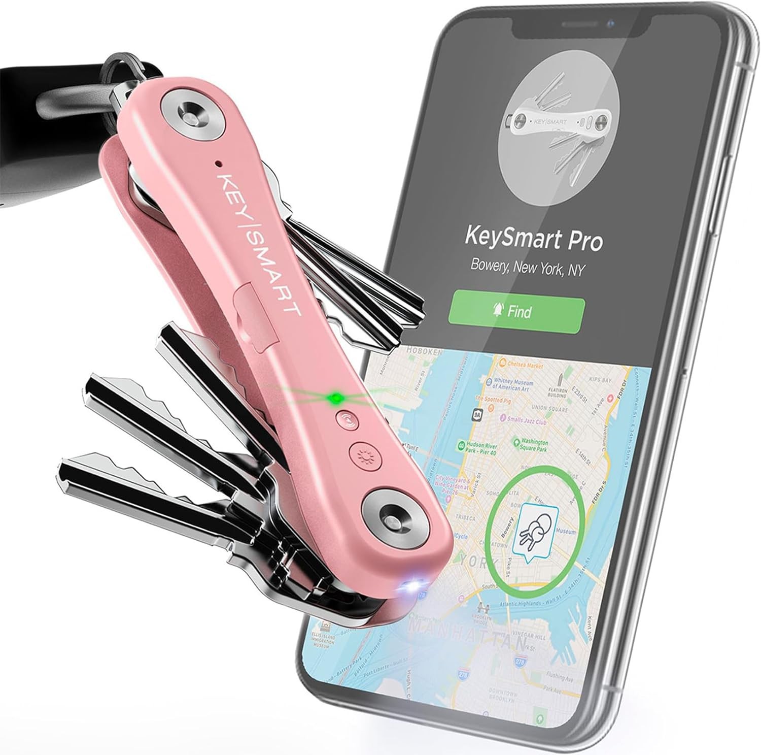 Keysmart Pro – Compact Key Holder W LED Light & Tile Smart Technology, Track Your Lost Keys & Phone W Bluetooth (Up to 10 Keys)