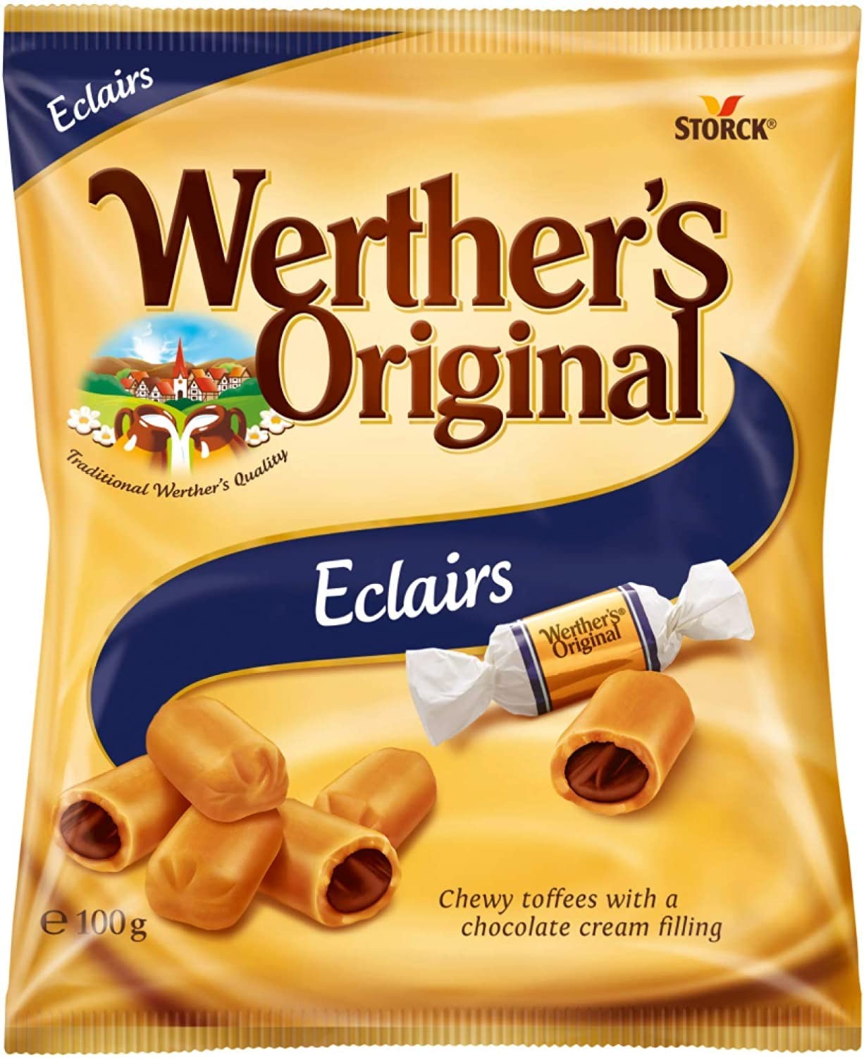 Werther’S Original Éclairs Bag, Chewy Toffees with a Decandent Chocolate Cream Centre, 100 G