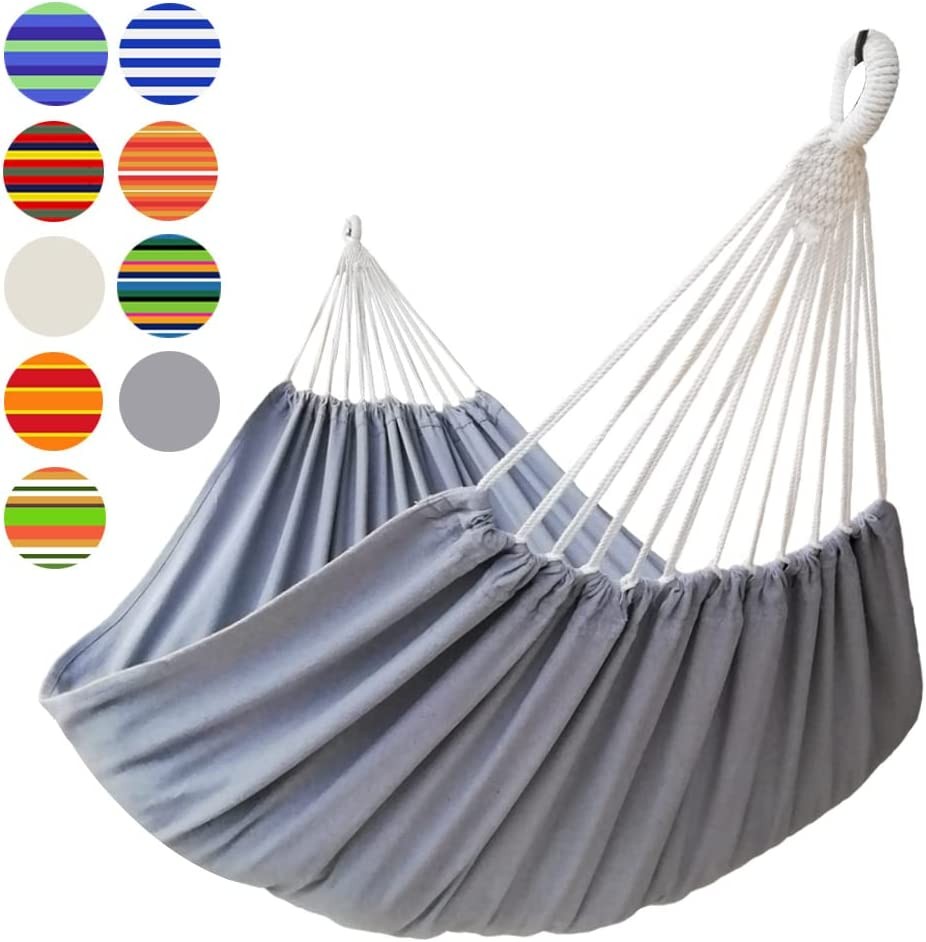 GOCAN Brazilian Double Hammock 2 Person Extra Large 330X150Cm Load Capacity 600Pound Canvas Cotton Hammock for Patio Porch Garden Backyard Lounging Outdoor and Indoor Xxl(Grey)