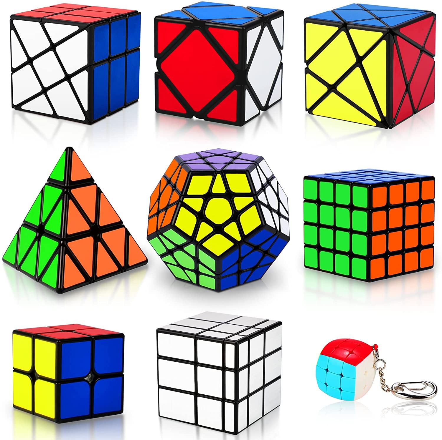 Speed Cube Set, Puzzle Cube,9 Pack Magic Cubes Pyraminx Pyramid + 2X2 + 3X3 + 4X4 + Megaminx + Mirror + Mini 3X3 + Skewb + Fenghuolun Puzzle Cube Toy for Kids & Adults