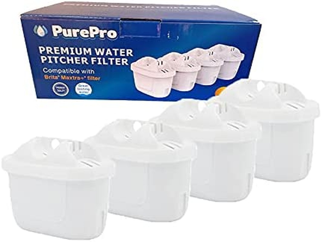 Purepro 4 Pack Water Filter for Brita Maxtra/Mavea, Marella, Aluna/Navelia Frosted Tassimo Jug Pitcher 2.4L 3.5L Replacement Cartridge Refill