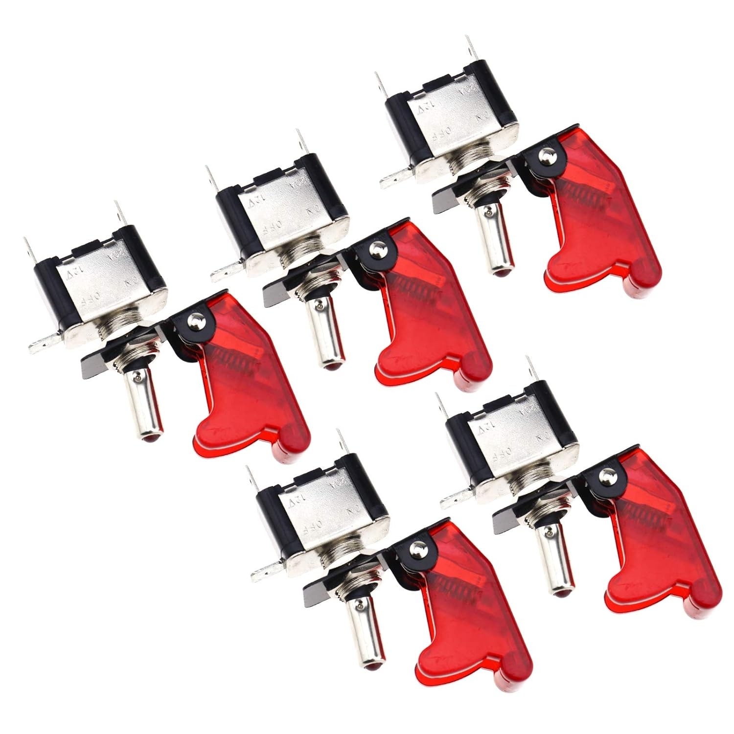 5X 12V 20A Red Cover LED Toggle Switch SPST for Racing Car Van ATV Motor Boat