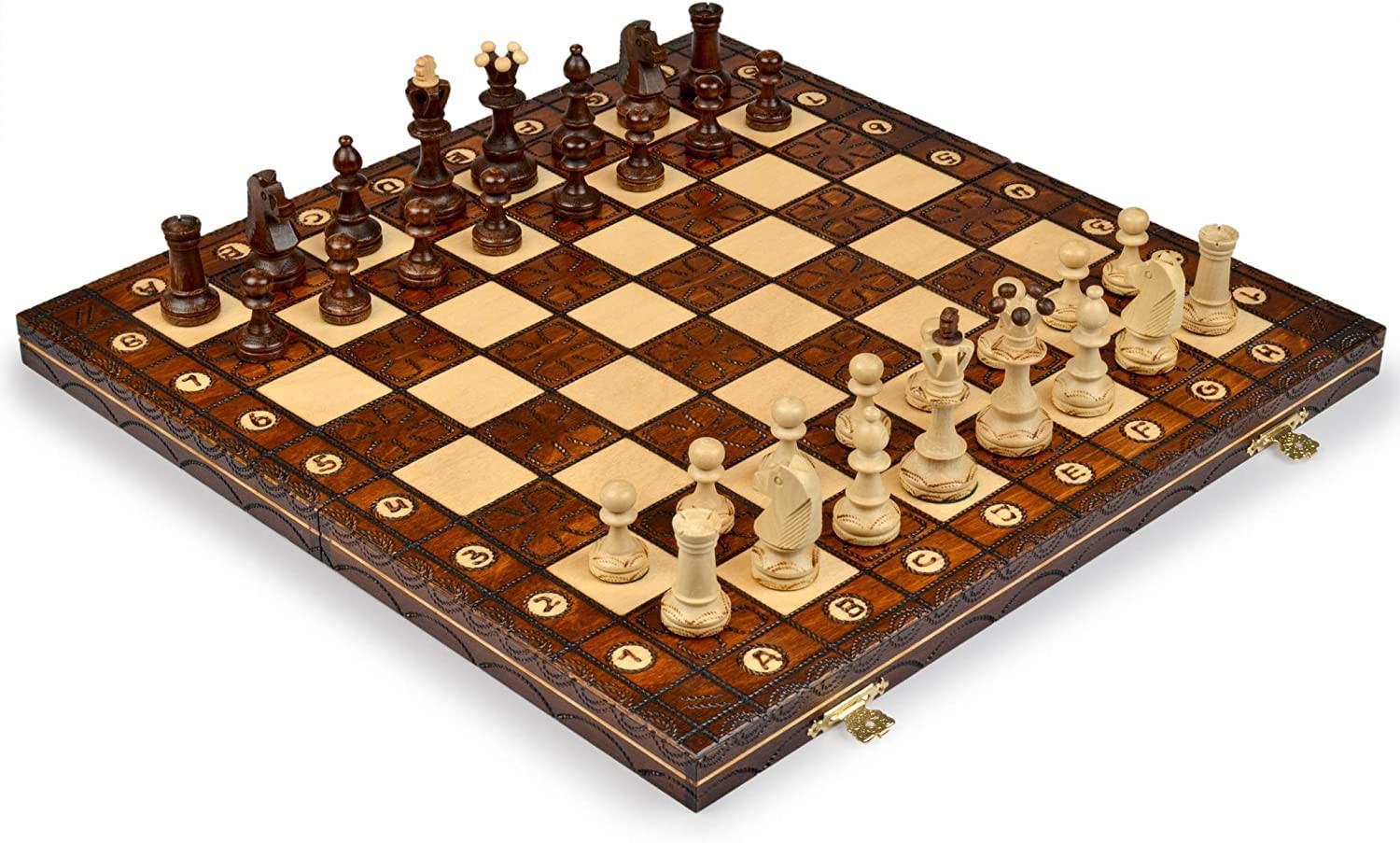 Handmade European Wooden Chess Set with 16 Inch Board and Hand Carved Chess Pieces