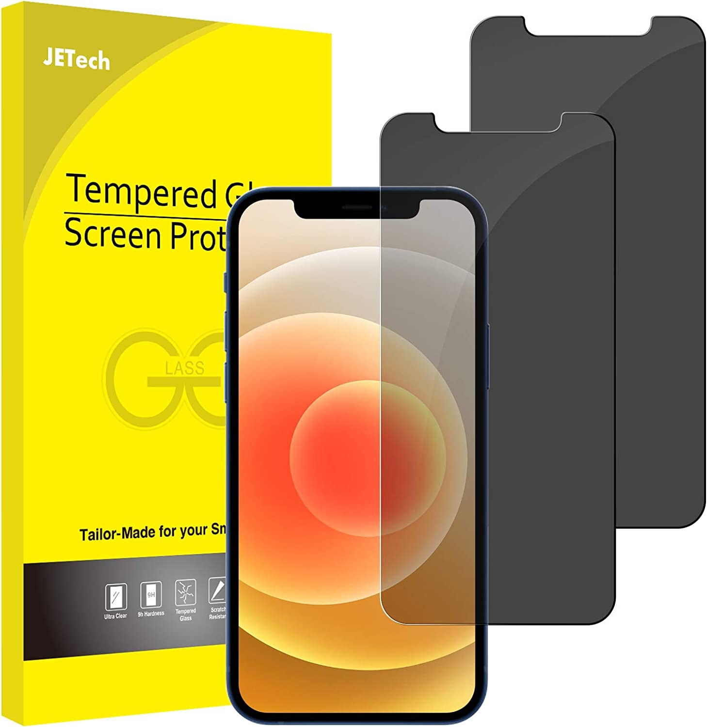 Jetech Privacy Screen Protector for Iphone 12/12 Pro 6.1-Inch, anti Spy Tempered Glass Film, 2-Pack