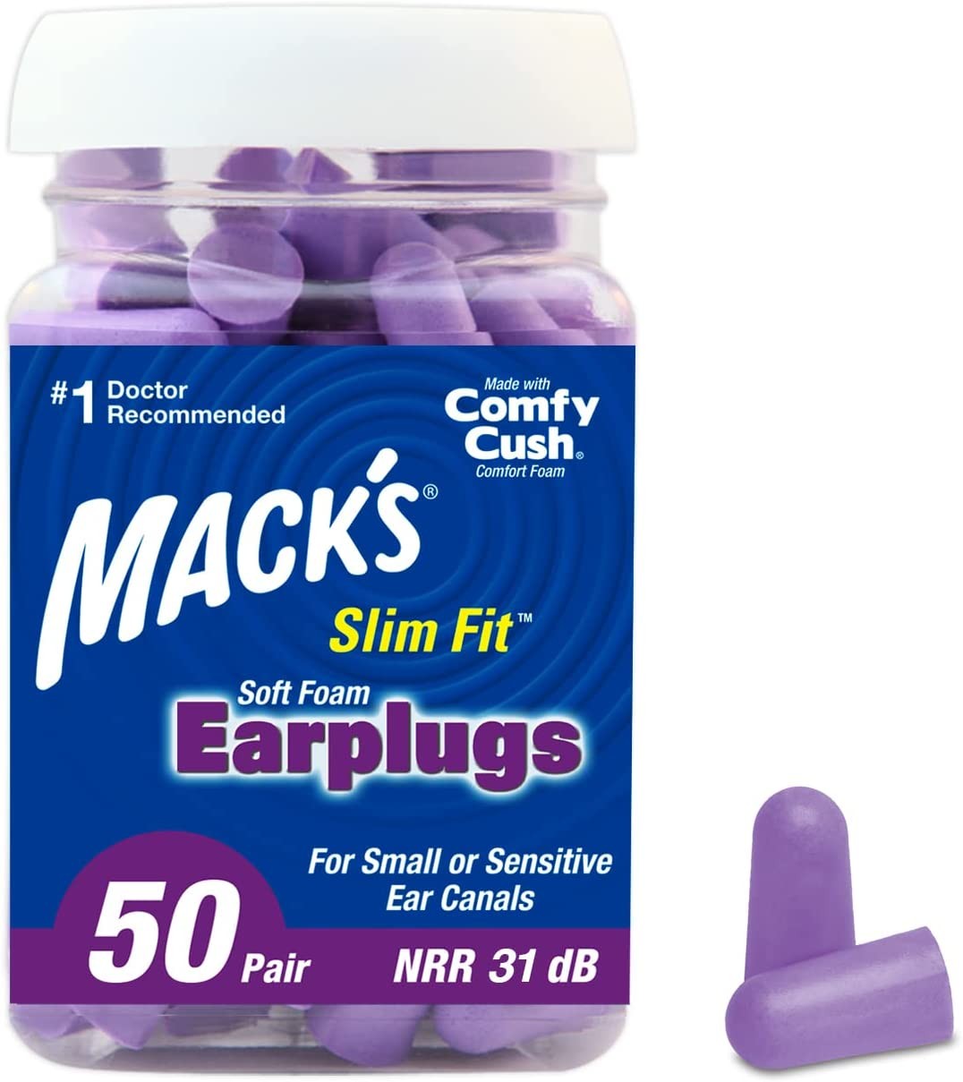 Mack’S Slim Fit Soft Foam Earplugs, 50 Pair – Small Ear Plugs for Sleeping, Snoring, Traveling, Concerts, Shooting Sports & Power Tools