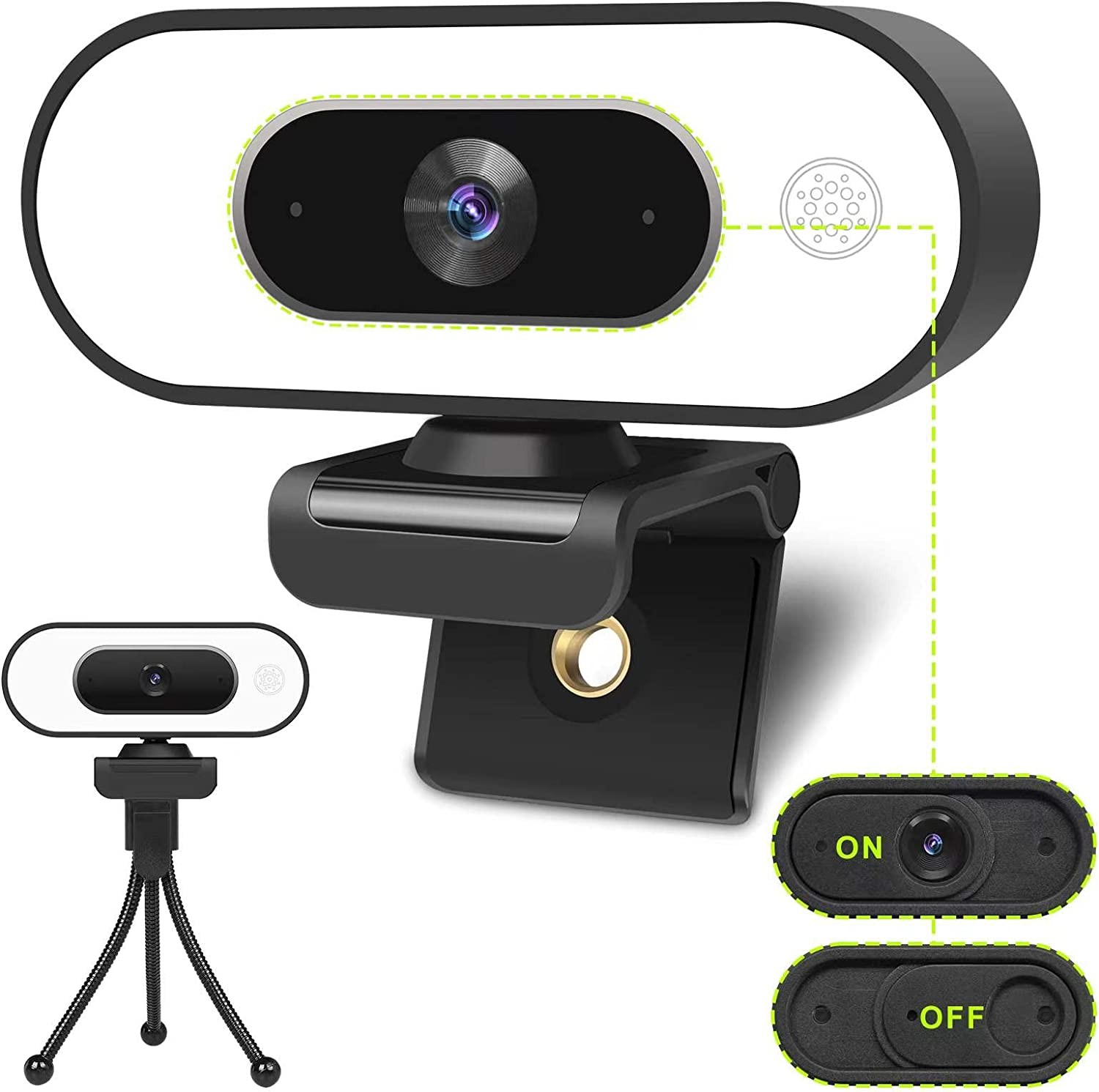 Webcam with Ring Light Microphone – Streaming Web Camera, 1080P Full HD Pro Camera for PC Mac Laptop Desktop, USB Computer Webcam with Privacy Cover and Tripod for Zoom Meeting Skype Teams Twitch