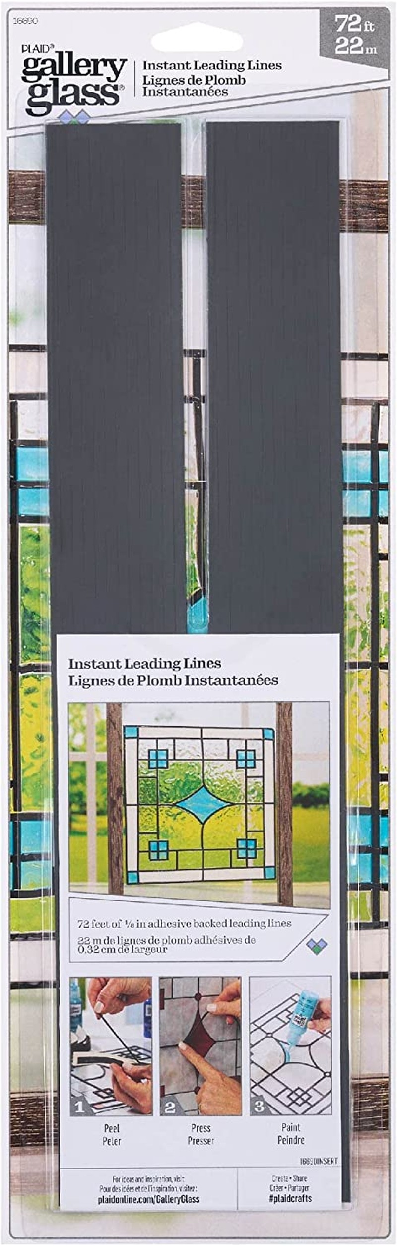 Gallery Glass Instant Lead Lines, 72 Ft 1/8″ Thick, 16690, Black