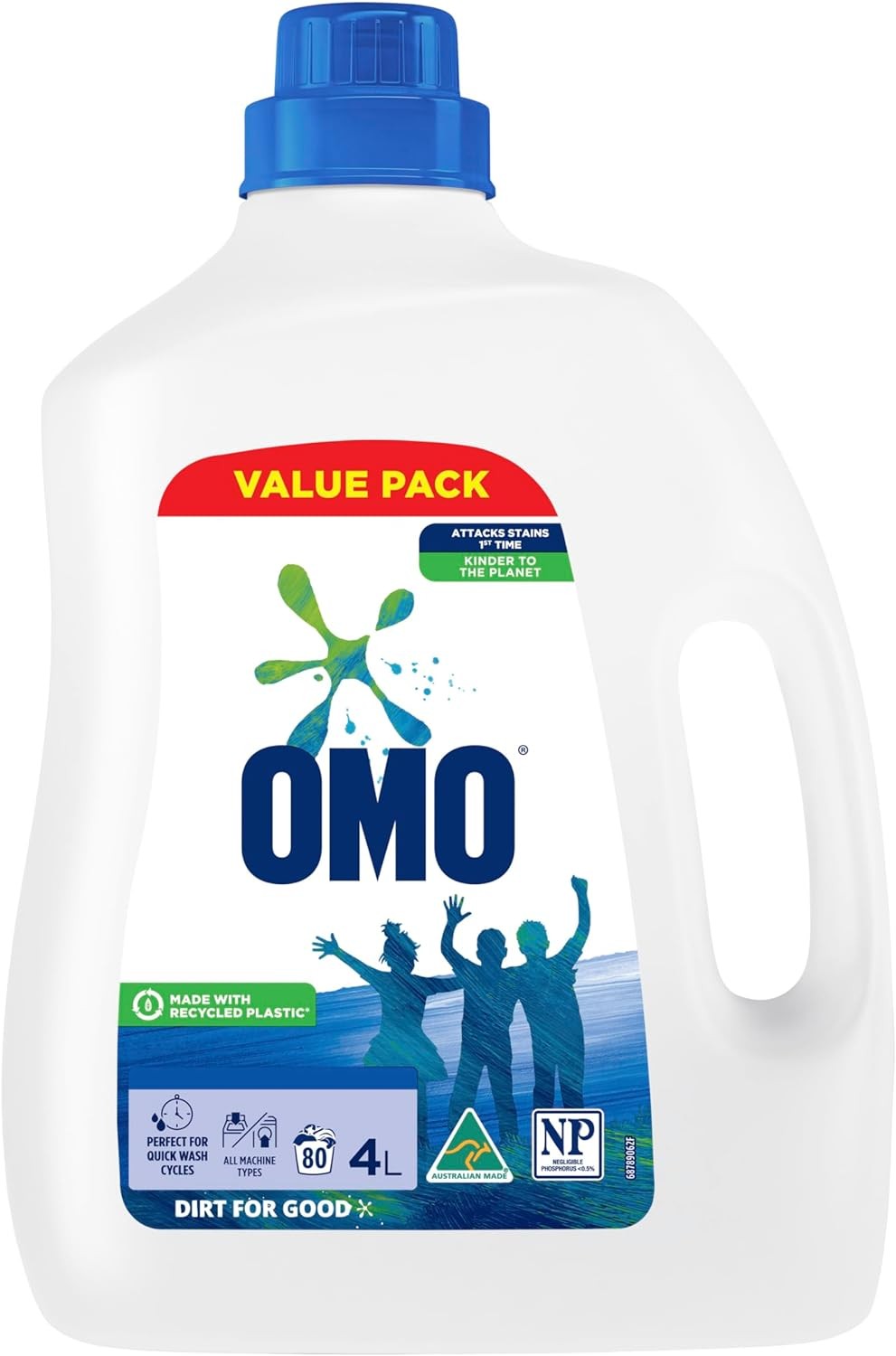 Omo Active Clean Liquid Laundry Detergent 4L, 80 Washes, Fragrance Free