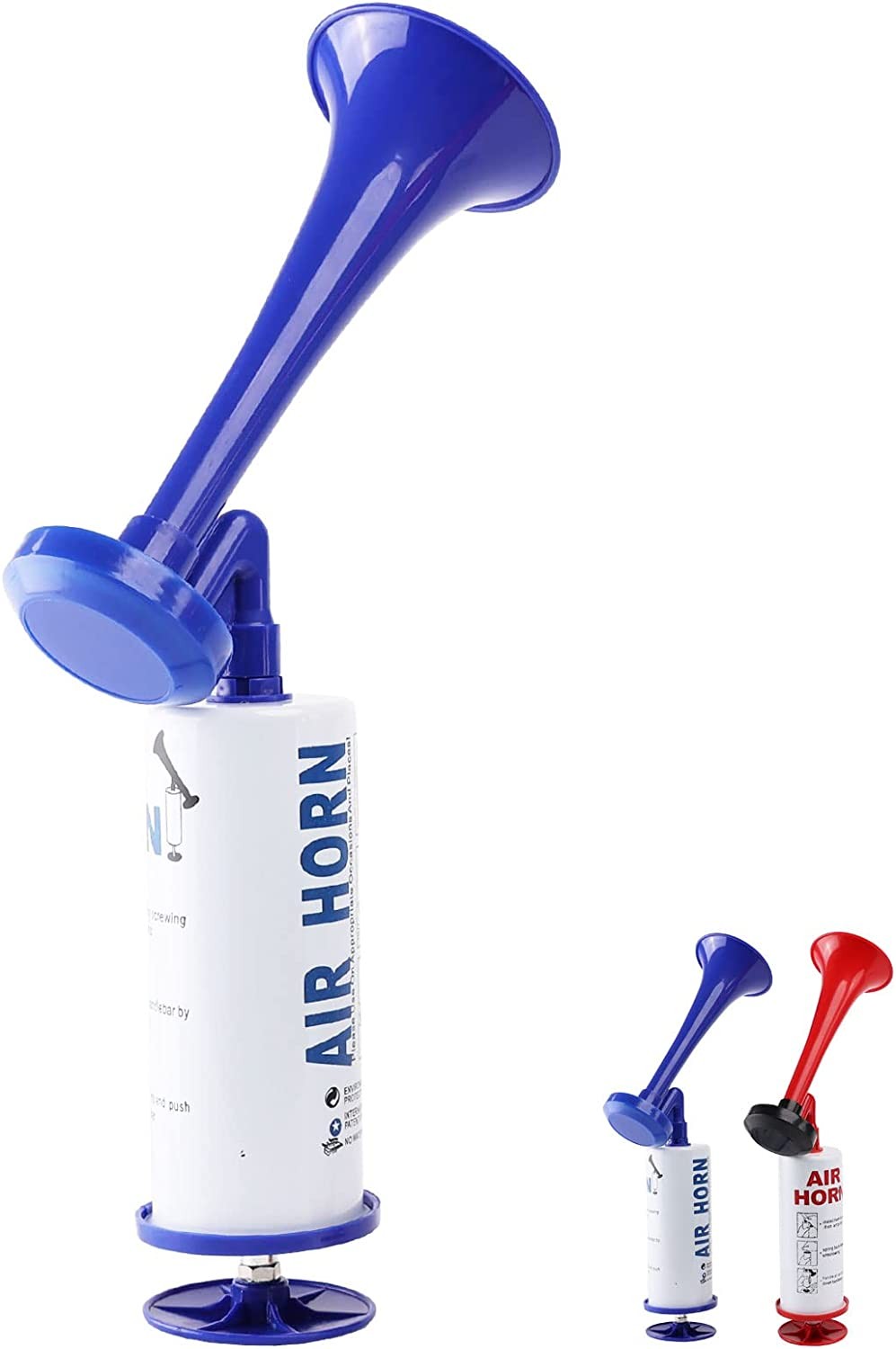 FARBIN Handheld Air Horn, Portable Air Pump Horn, Personal Safety Horn, Loud Noise Maker Horn for Boating, Sports Events, Parties, Birthdays, Camping, Graduation (Blue Handheld Air Horn)