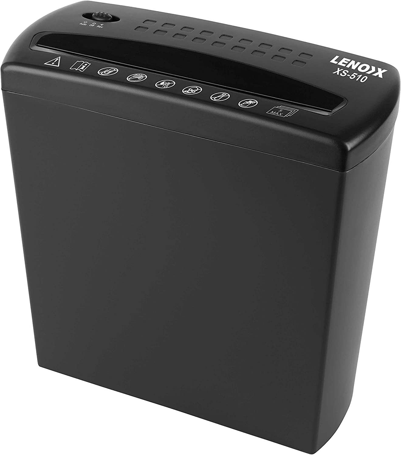 LENOXX 5-Sheet Strip Cut Paper Shredder for Home & Office – 10 Liter Waste Basket Capacity – 6.8 MM Strip Size, Auto On-Off – XS-510, Black