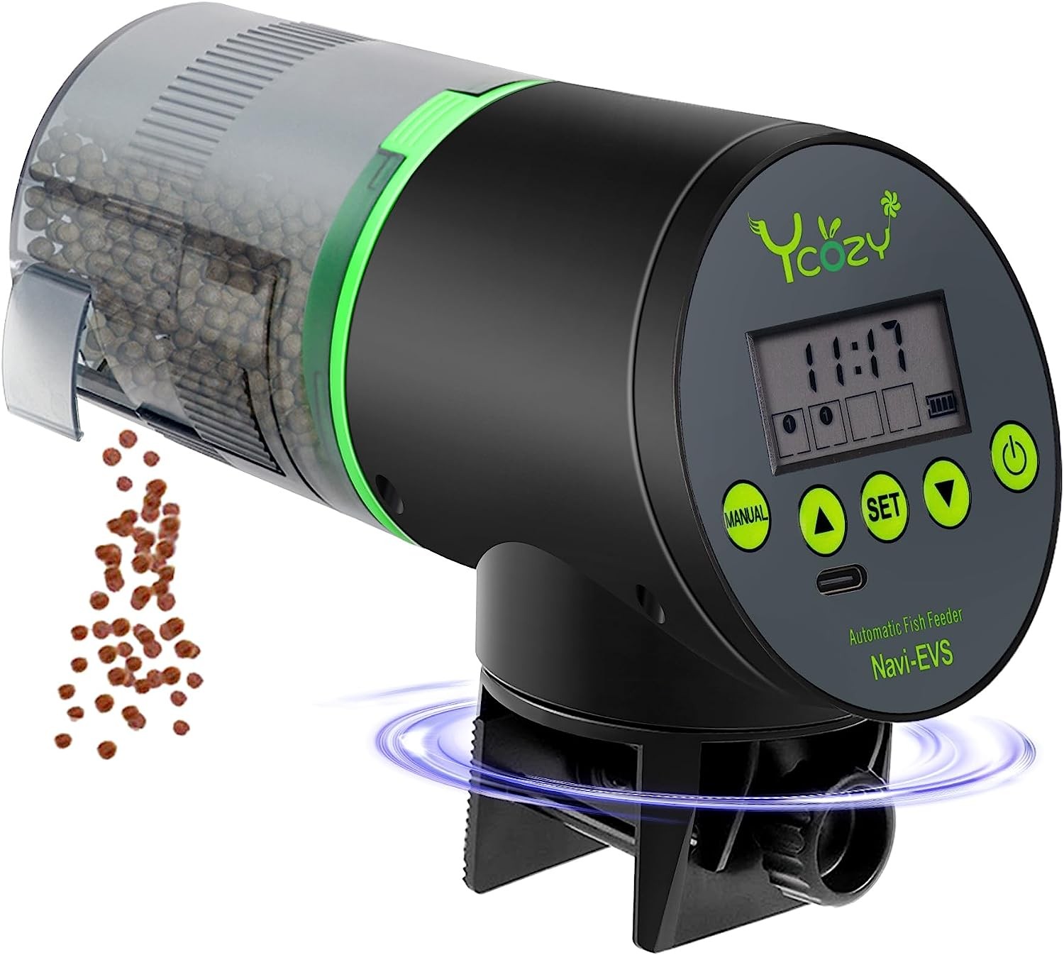 Ycozy Automatic Fish Feeder Rechargeable with USB Cable Moisture-Proof Intelligent Fish/Turtle Feeder for Aquarium & Fish Tank Daily Fish Food Dispenser | Navi-Evs