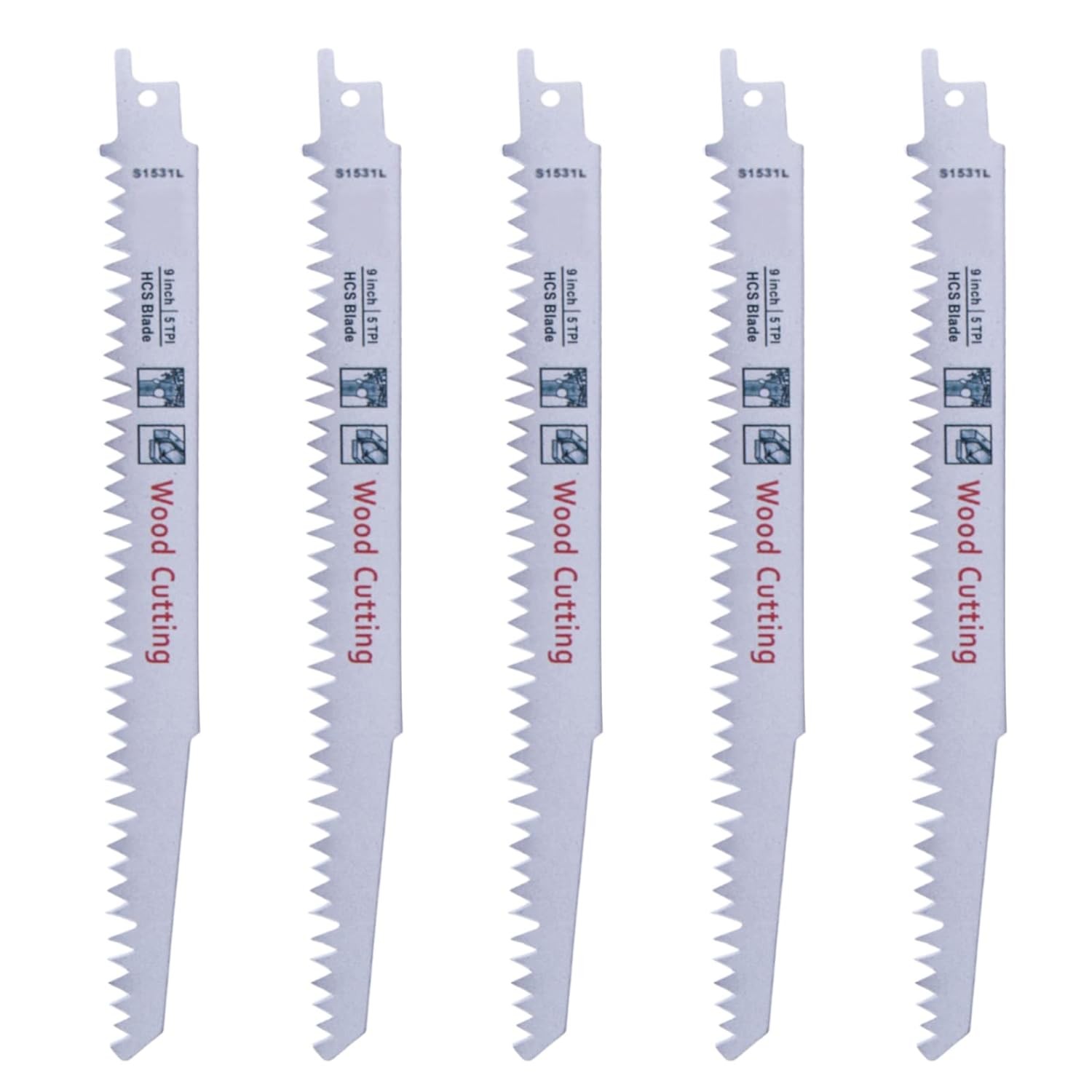 Acbbmns 5 Pack 240Mm/9-Inch 5TPI Reciprocating Saw Blades for Wood Cutting & Pruning High Carbon Steel Sawzall Blades S1531L (240Mm / 9″)