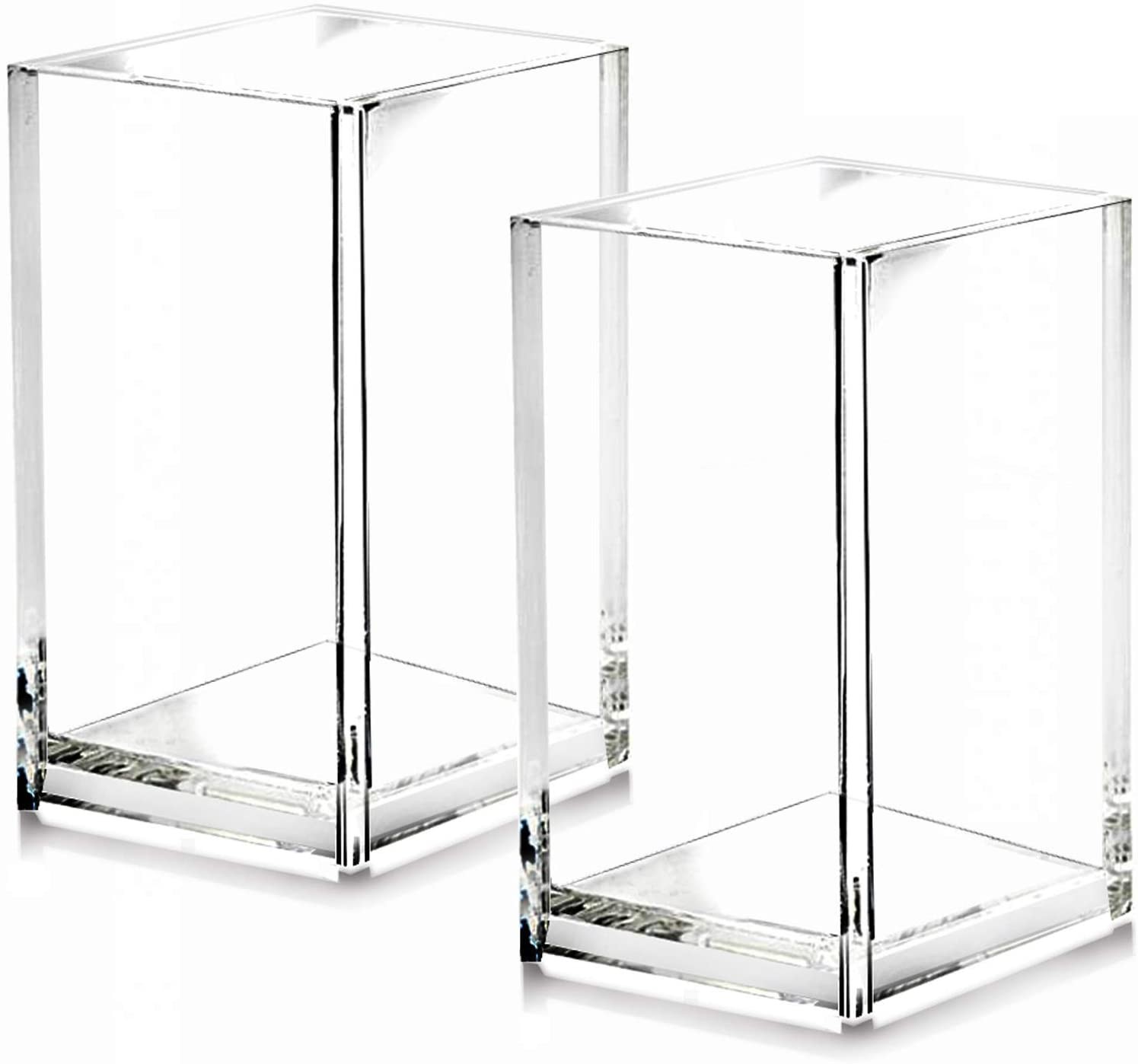 2 Pack Clear Acrylic Pencil Pen Holder Cup,Desk Accessories Holder,Makeup Brush Storage Organizer,Modern Design Desktop Stationery Organizer for Office School Home Supplies,2.6X 2.6X 4 Inches