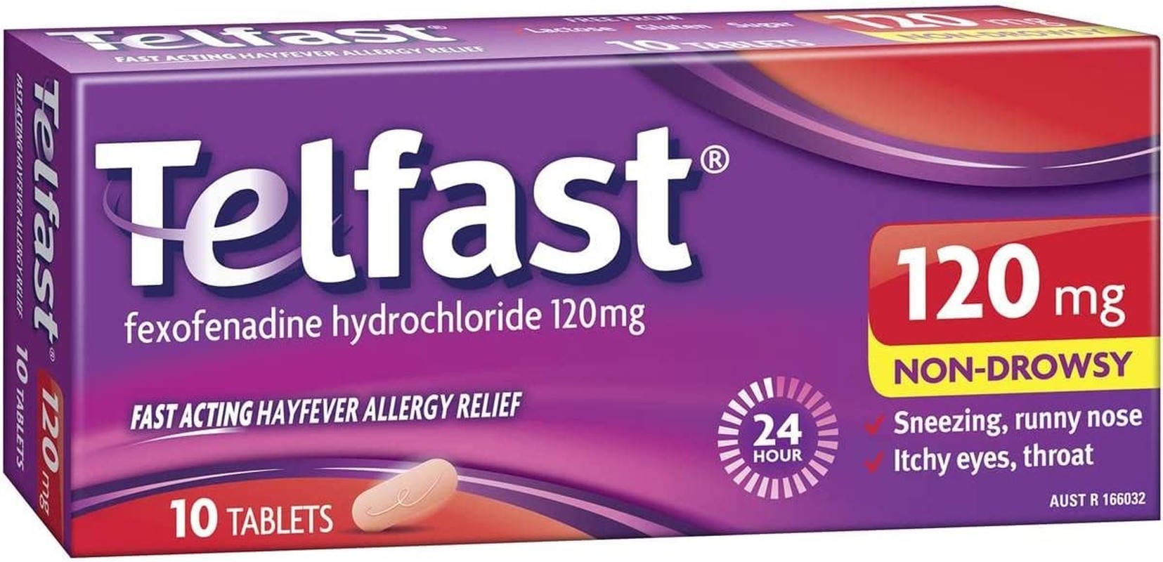 Telfast Hayfever Allergy Relief 120Mg, Non-Drowsy, for Sneezing, Runny Nose, Itchy Eyes and Itchy Throat, 10 Tablets