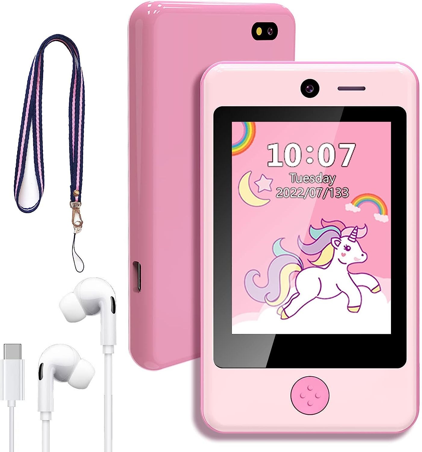 PTHTECHUS Kids Smartphone with Music Game, 3.8 Inch Large Touchscreen Mini Pad Toy with MP3 Dual Cameras 16 Game Calculator Pedometer Flashlight Small Phone Present for 4-12 Girls Boys Gifts (Pink)