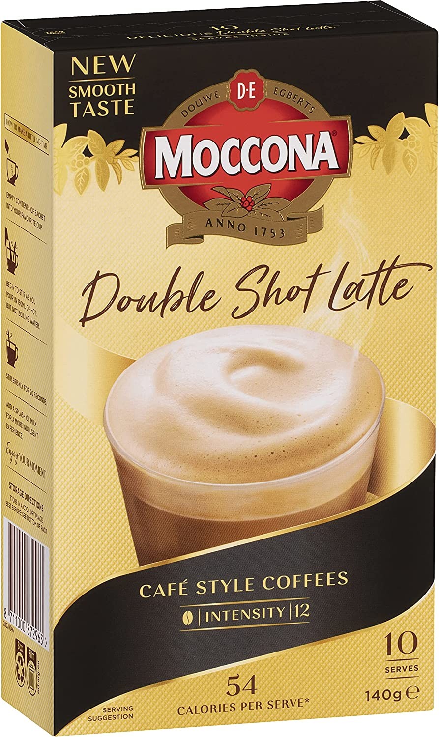 Moccona Double Shot Latte 50 Individual Sachets (5 X 10 Pack)