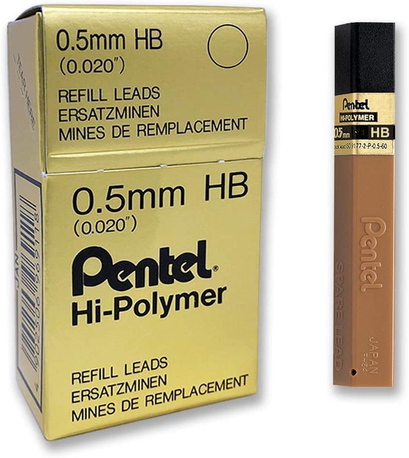 Pentel Super Hi-Polymer Lead Refill 0.5Mm HB Grade, 12 Leads per Tube, Box of 12 Tubes, Total 144 Leads (100C-HB)