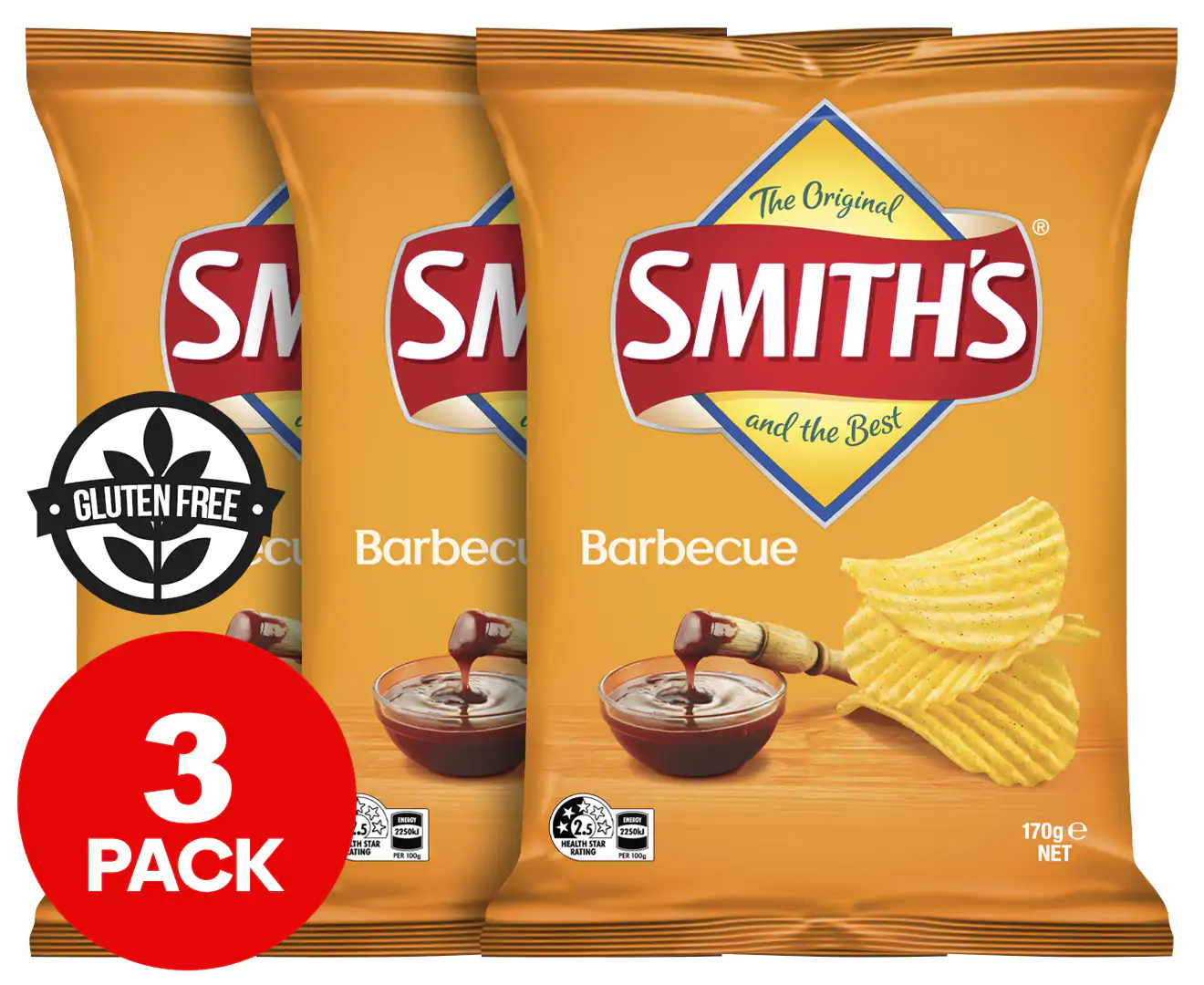 3 X Smiths Crinkle Cut Chips Barbecue 170G