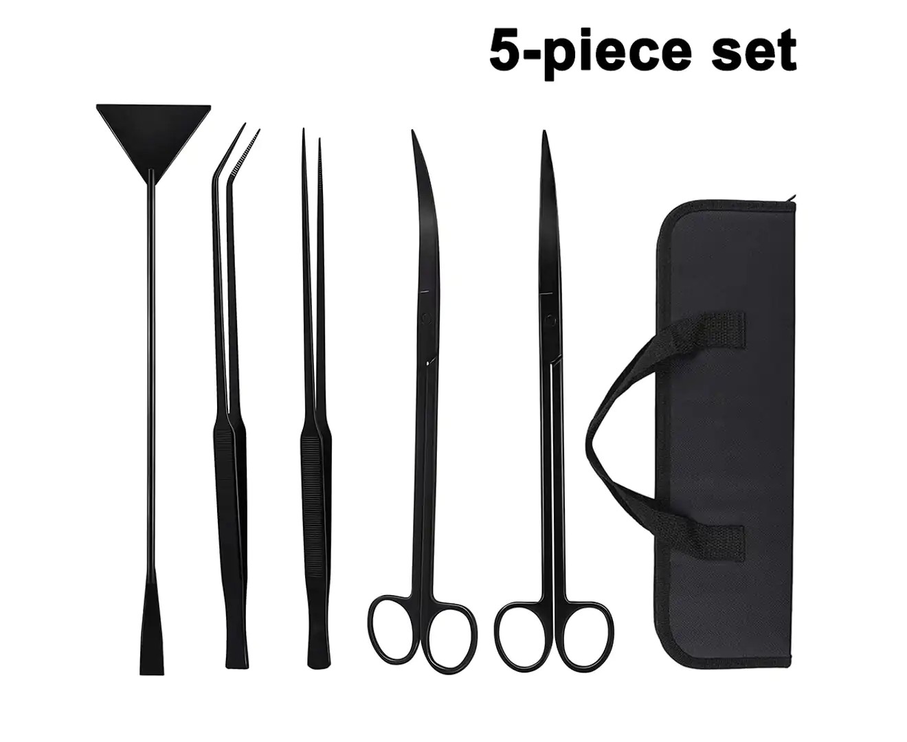 Aquarium Tools Kit, 5 in 1 Stainless Steel Long Fish Tank Scraper Aquarium Kits -Black – Black