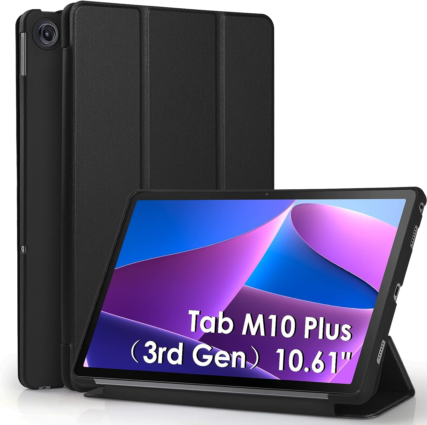 WD&CD Case Compatible with Lenovo Tab M10 plus 3Rd Gen 10.61 Inch, Protective Case Ultra Thin PU Leather Compatible with Tab M10 plus 3Rd Gen 10.61 Inch with Stand Function and Auto Sleep/Wake, Black