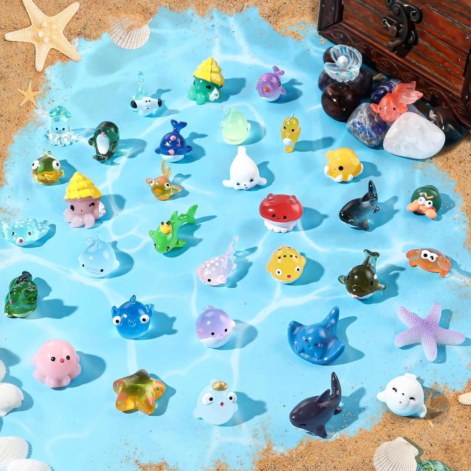 DIYDEC 36Pcs Mini Ocean Resin Animals Tiny Sea Animals Figurines Marine Miniature Plastic Animals Aquarium Ornaments Decorations for DIY Fish Tank Potted Micro Fairy Garden Dollhouse