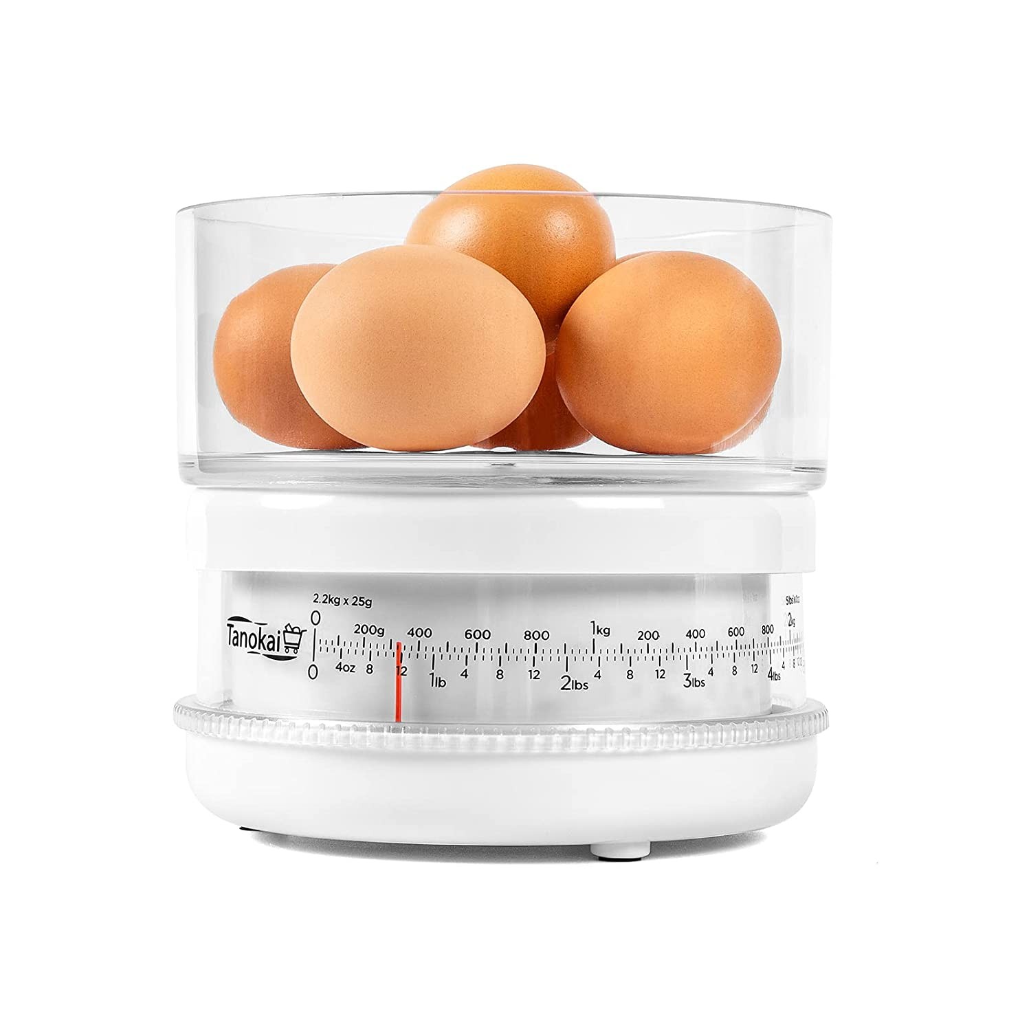 Tanokai round Mechanical Kitchen Scales – Large Bowl, Accurate, Durable, Add & Weigh Function, Capacity 2.2 Kg /5 Lbs (Div.25G/1Oz)