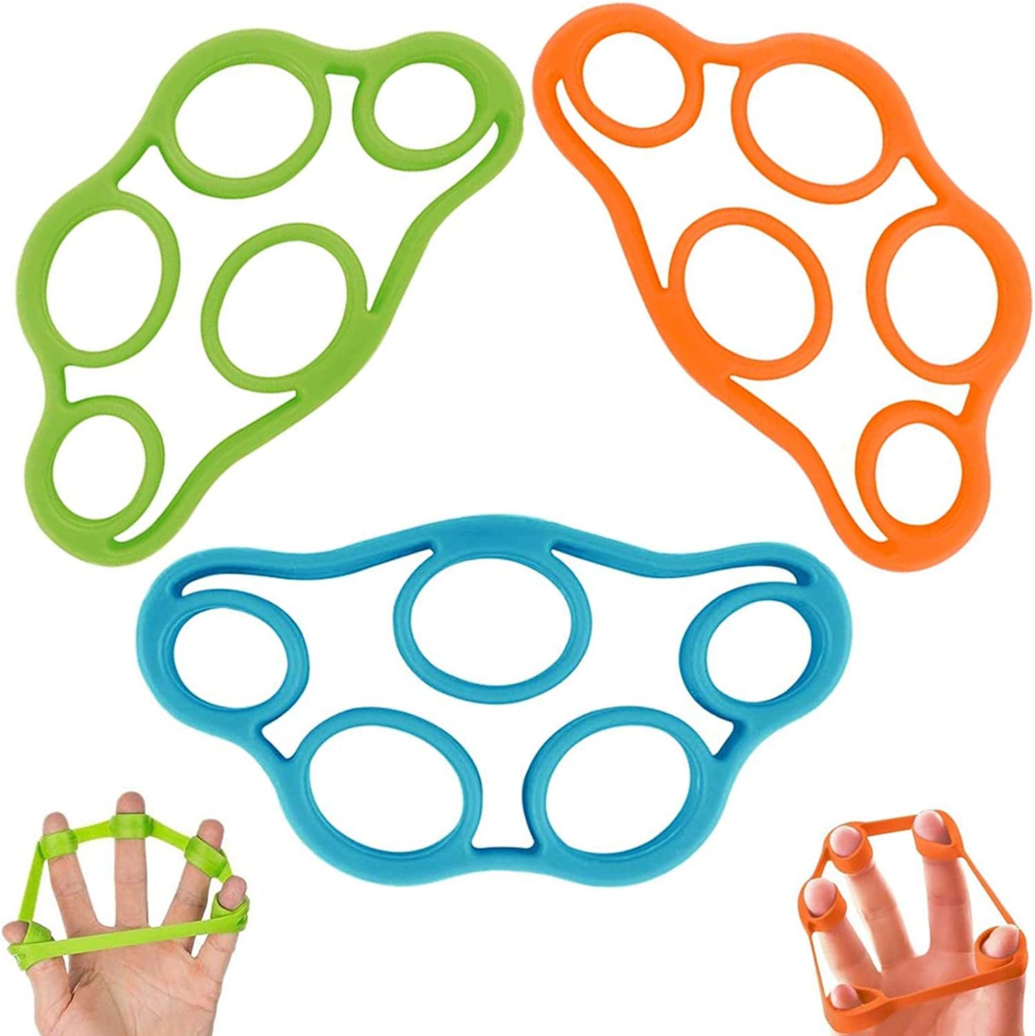 Finger Stretcher Resistance Bands,3Pcs Finger Exerciser,Extensors Training Bands & Hand Grip Ring Muscle Power Training Rubber Ring, Exerciser Gym Expander for Muscle Pain Relief and Therapy(Green+Blue+Orange)