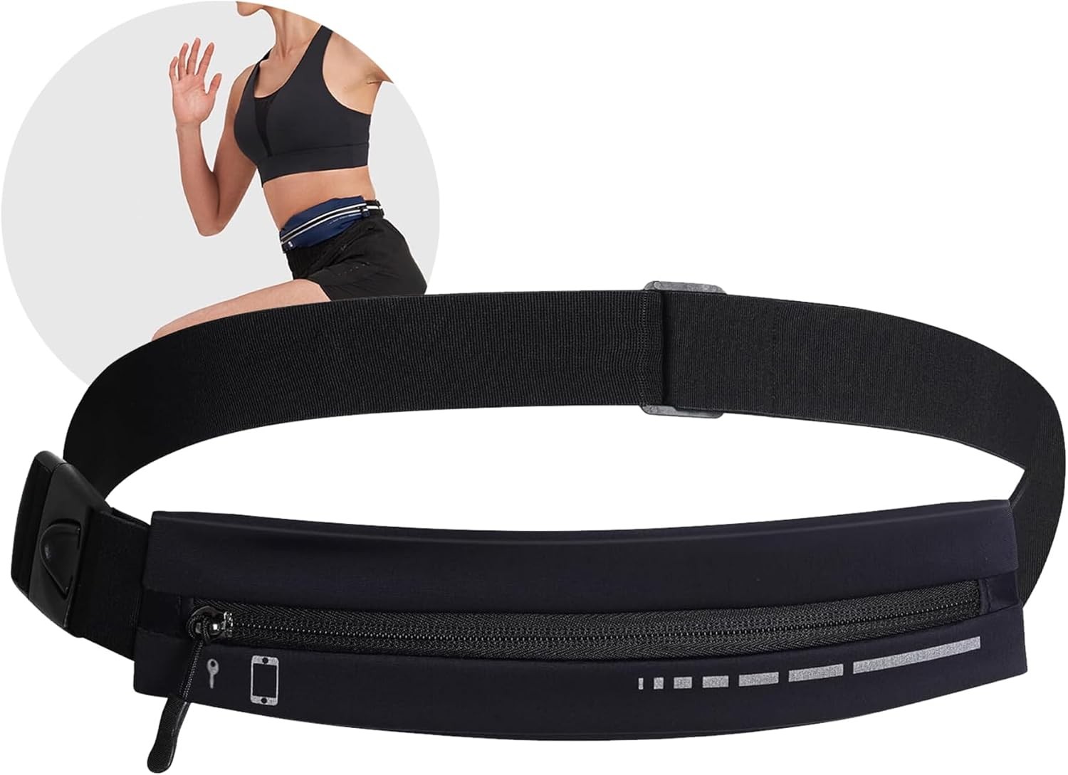 Slim Running Belt Fanny Pack for Men Women, Phone Holder for Running Water Resiatant Adjustable Waist Reflective Running Accessories for Sport, Money Belt Keys Belt (Black)