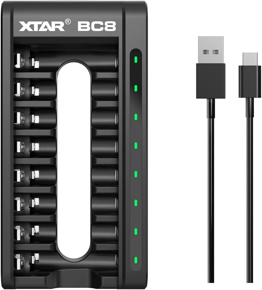 XTAR New BC8 8 Bay Fast Type C Charger for 1.5V AAA AA Lithium and 1.2V Ni-Mh AA AAA Rechargeable Battery (Only BC8 Charger)